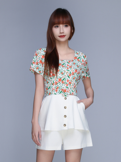 Floral Square Neck With Plain Bottom Jumpsuit 22984