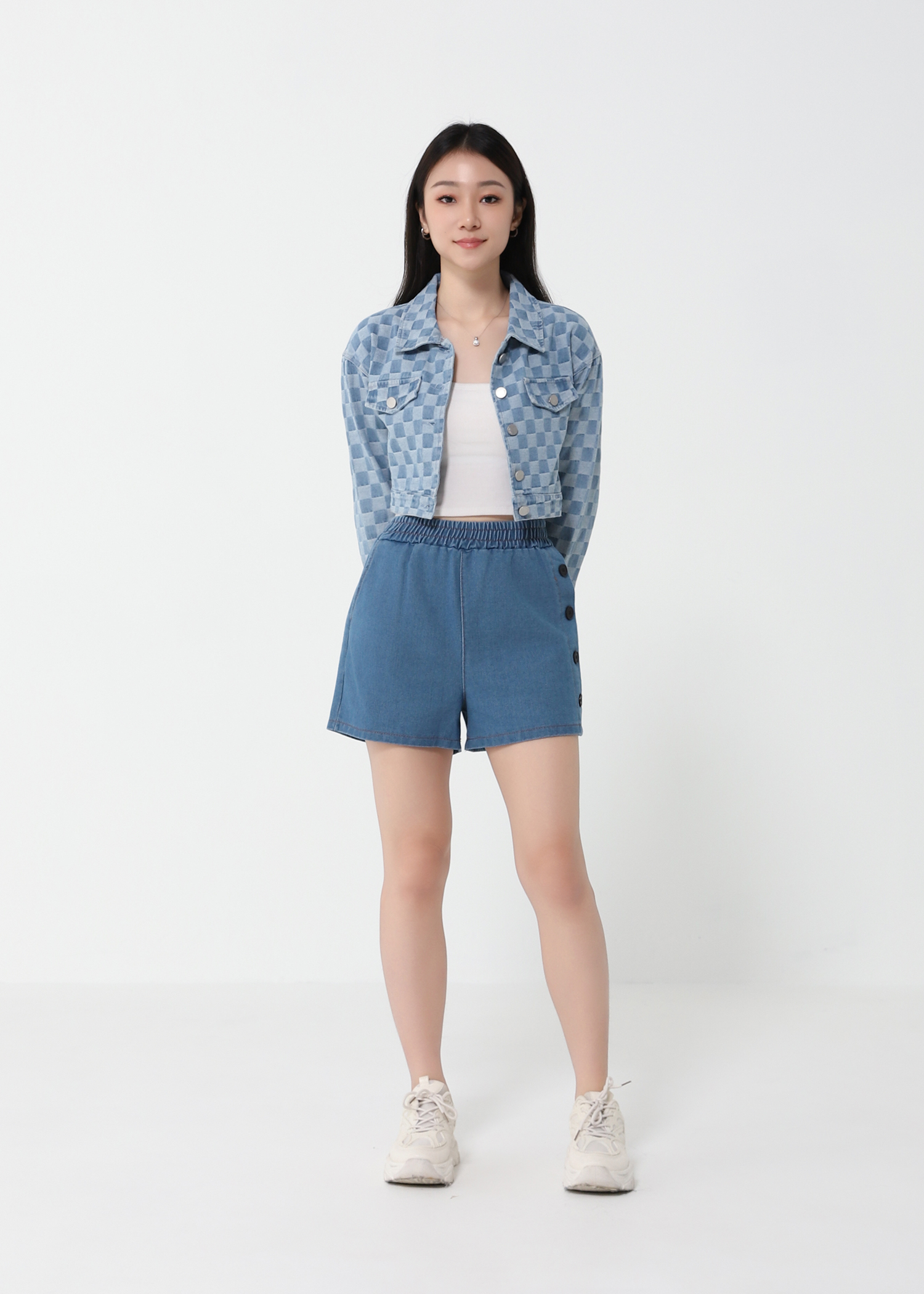 Denim With Side Decorative Button Short Pants 21260