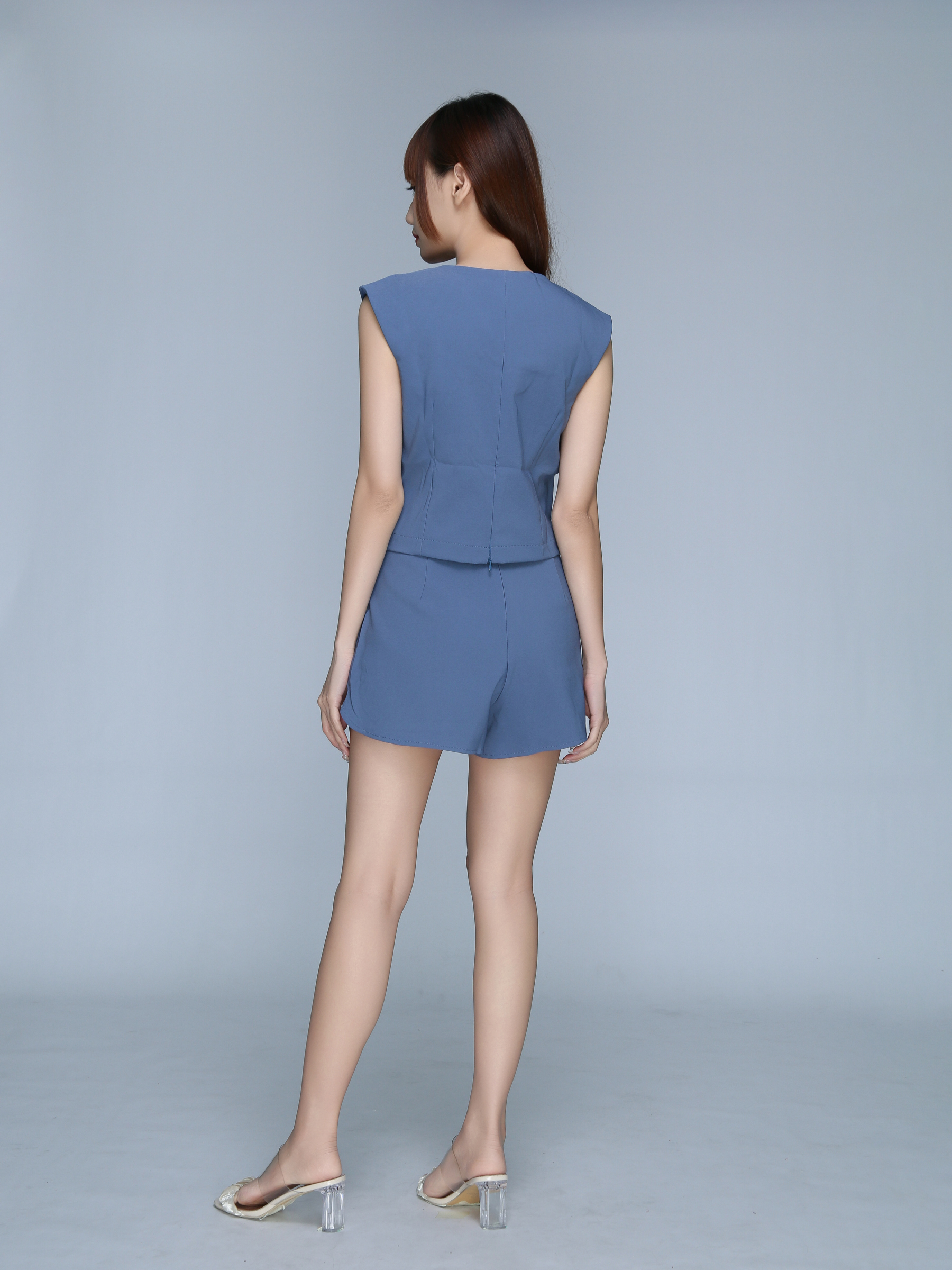 Sweetheart Neckline Sleeveles Top With High Waist Short Pants Set 22993