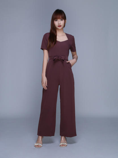 Sweetheart Neckline Short Sleeve Jumpsuit With Belt 23043