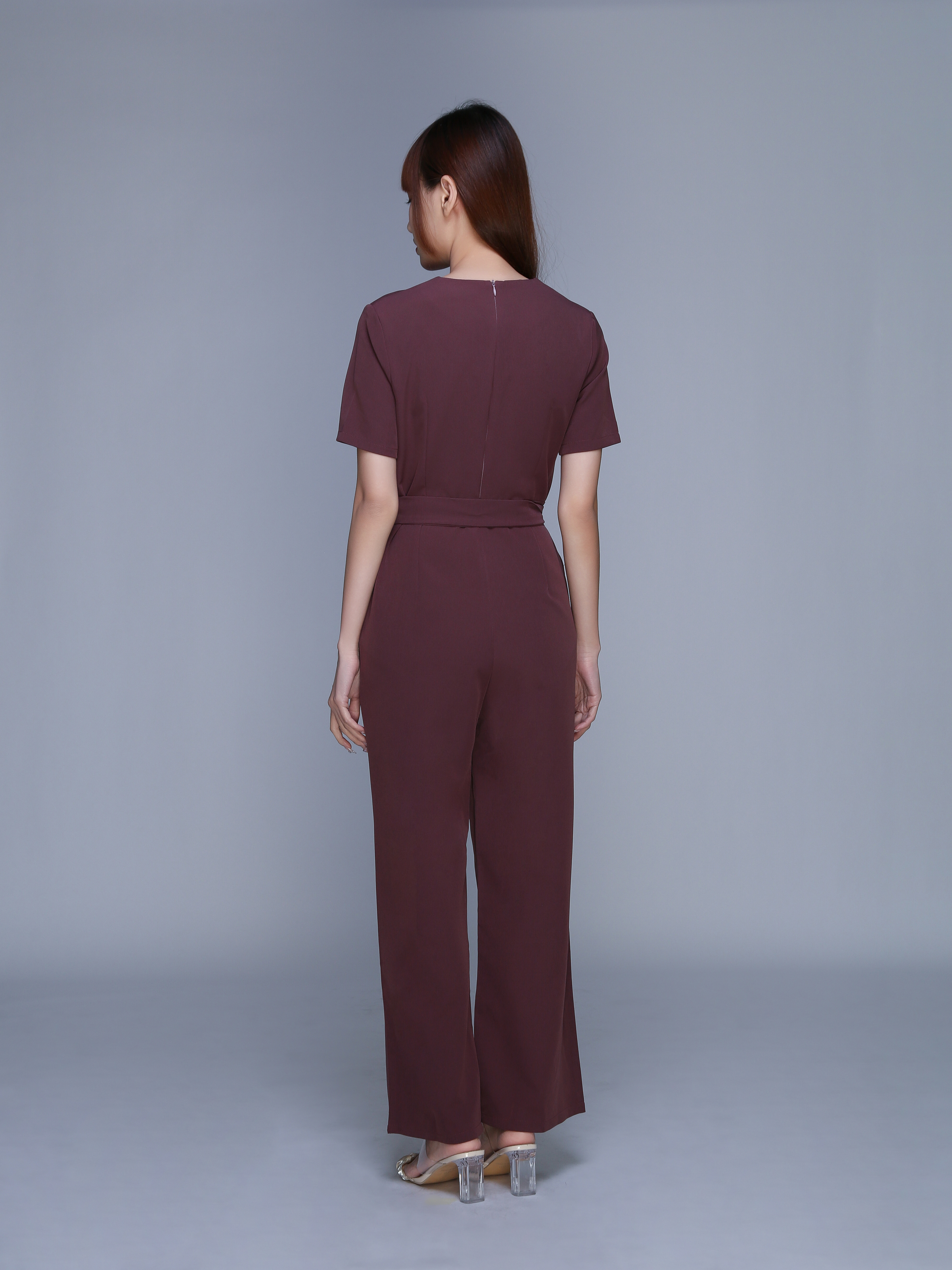 Sweetheart Neckline Short Sleeve Jumpsuit With Belt 23043