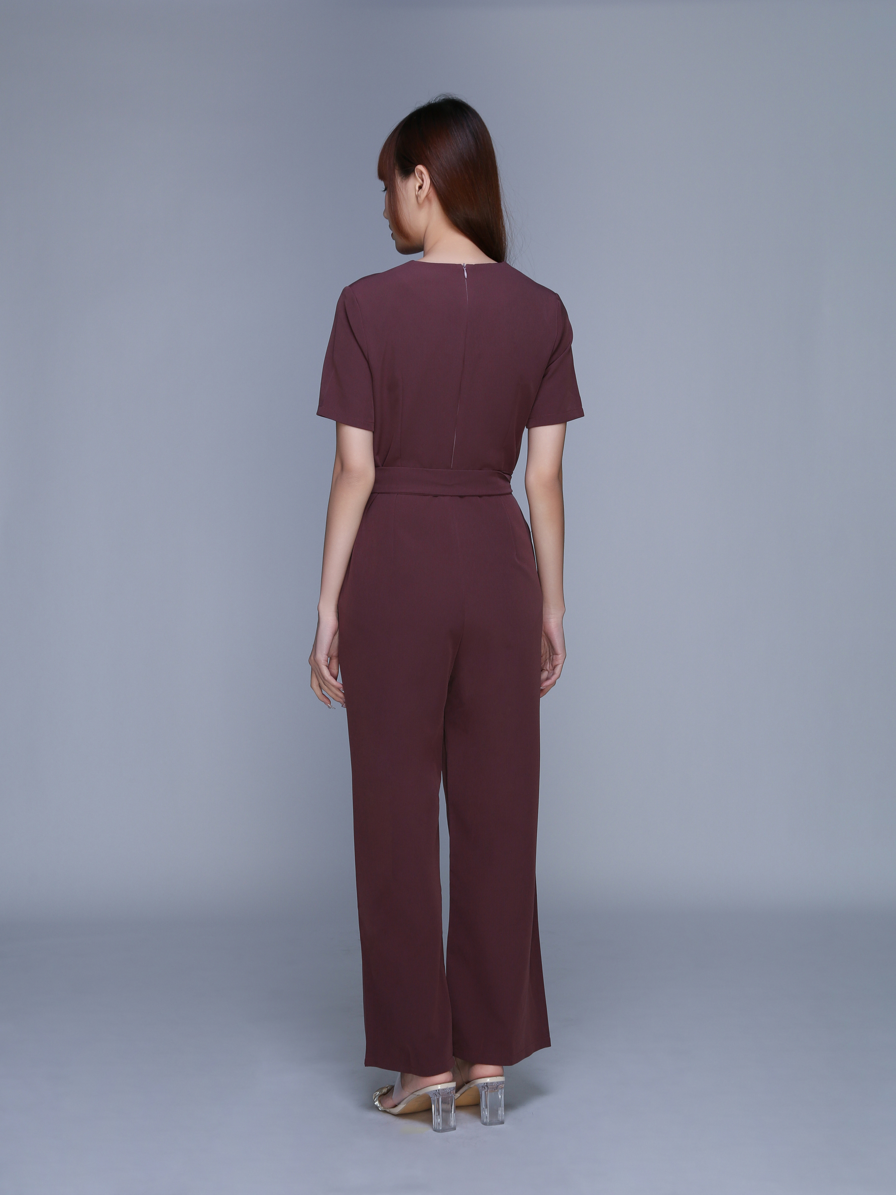 Sweetheart Neckline Short Sleeve Jumpsuit With Belt 23043