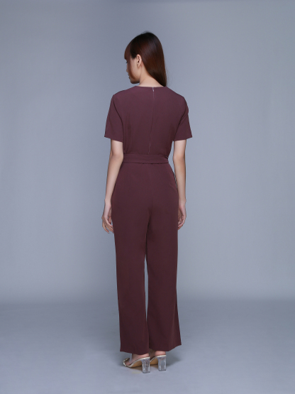 Sweetheart Neckline Short Sleeve Jumpsuit With Belt 23043