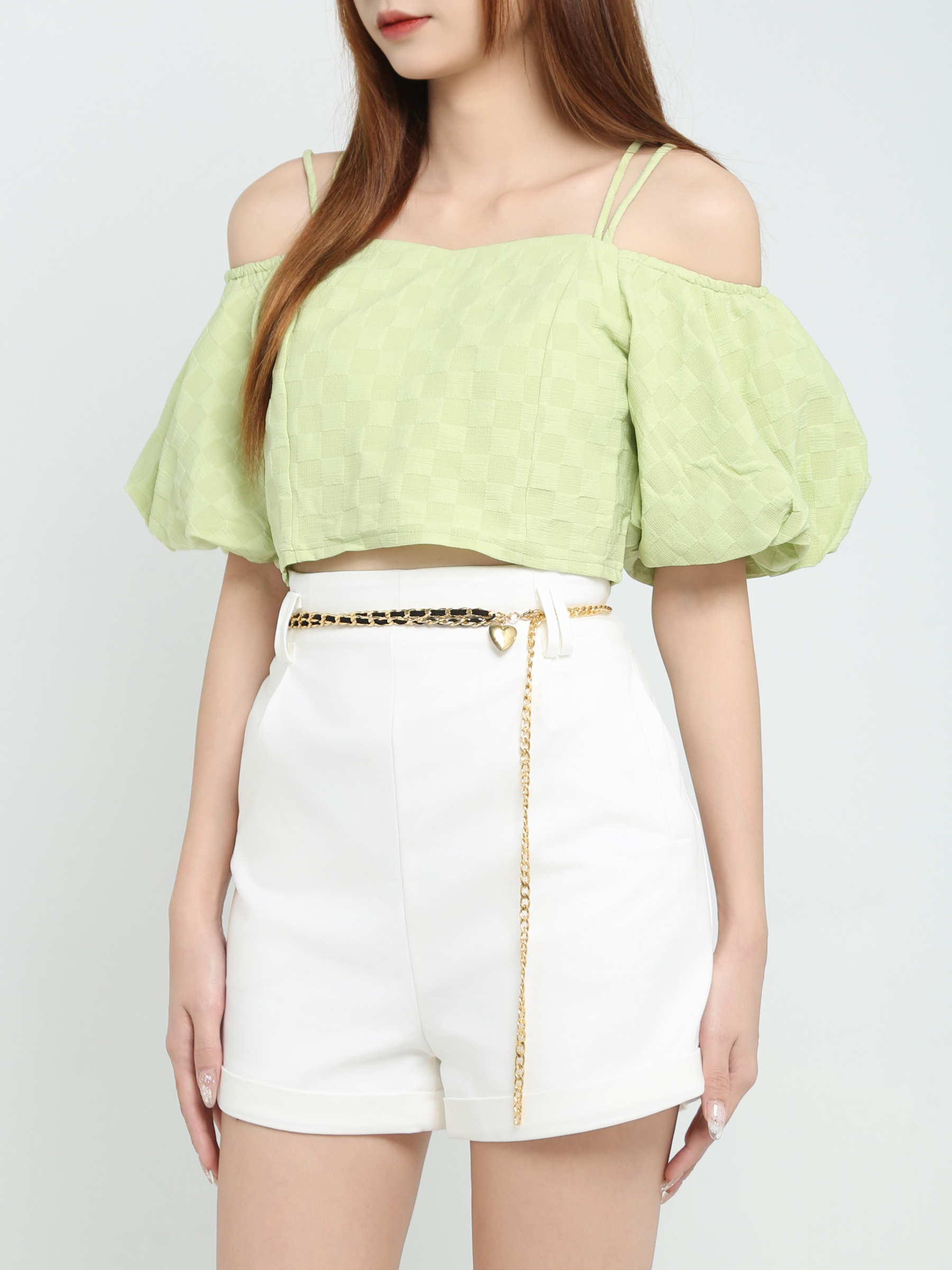Check Off Shoulder With Strap Top 23908