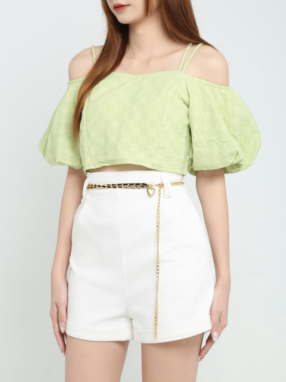 Check Off Shoulder With Strap Top 23908