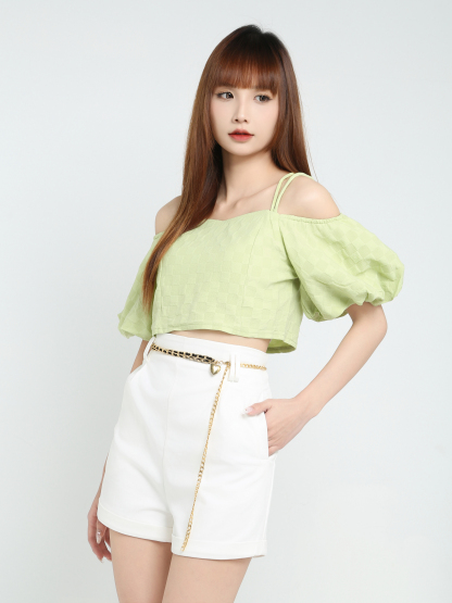 Check Off Shoulder With Strap Top 23908