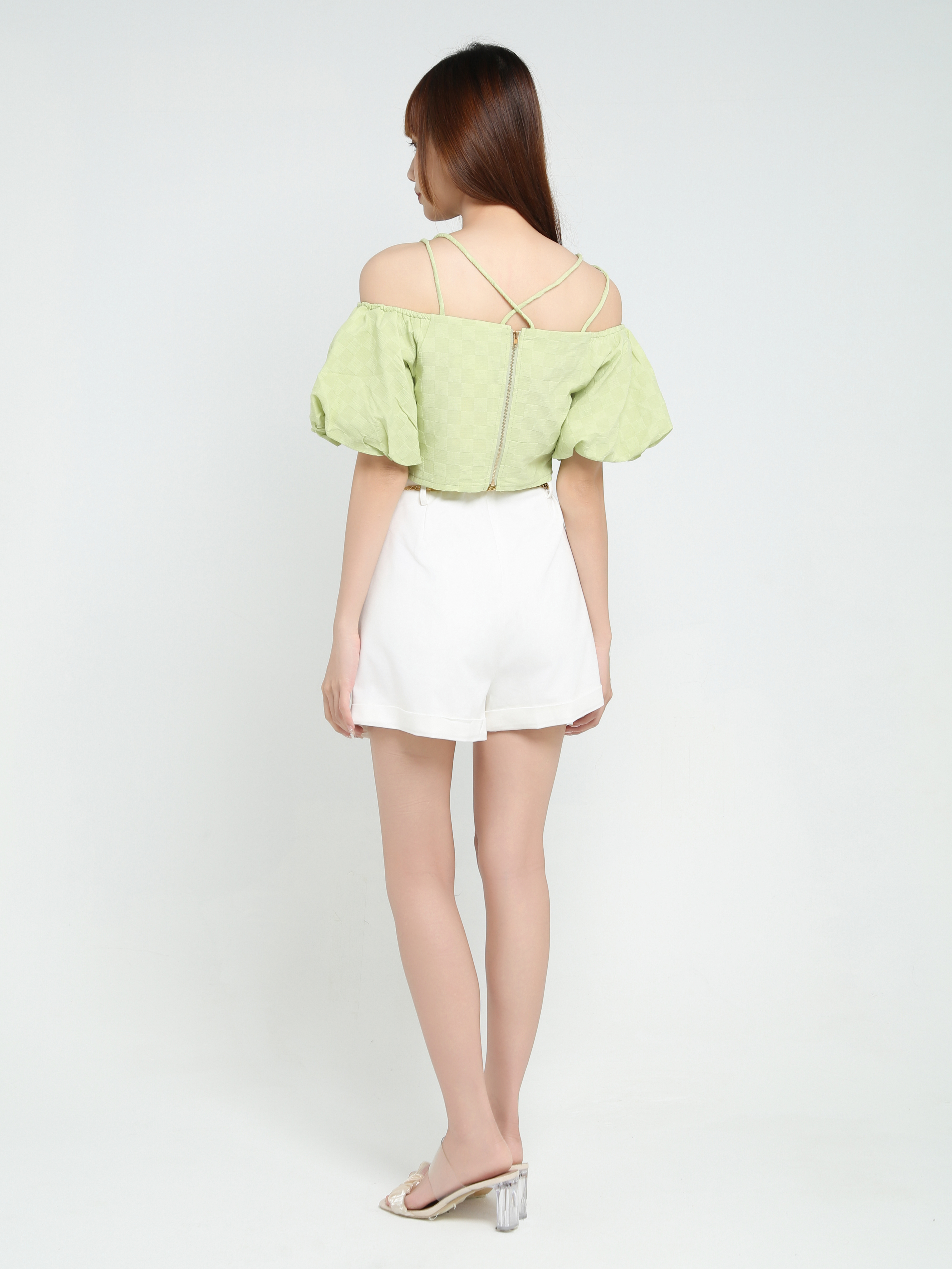 Check Off Shoulder With Strap Top 23908