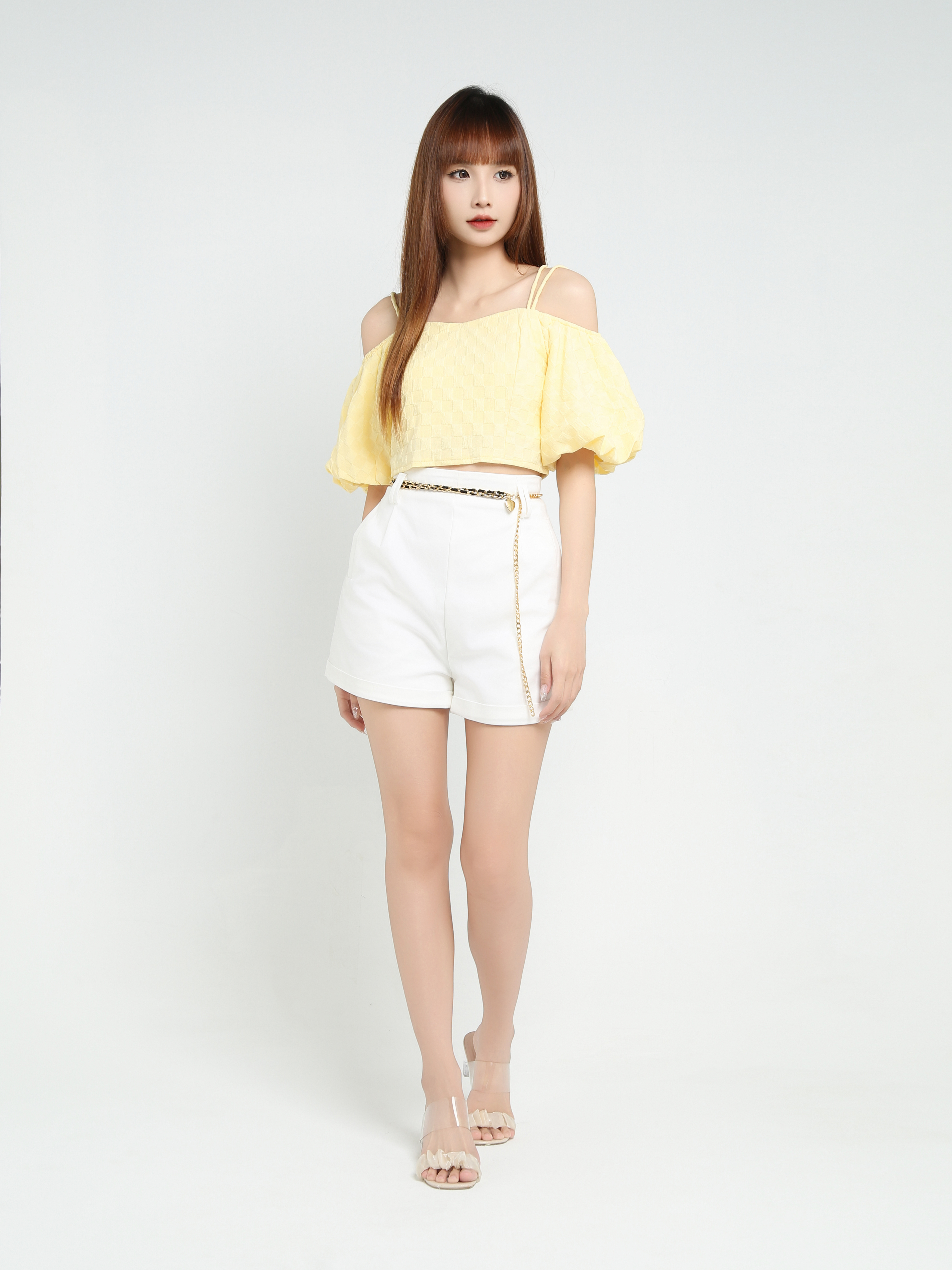 Check Off Shoulder With Strap Top 23908