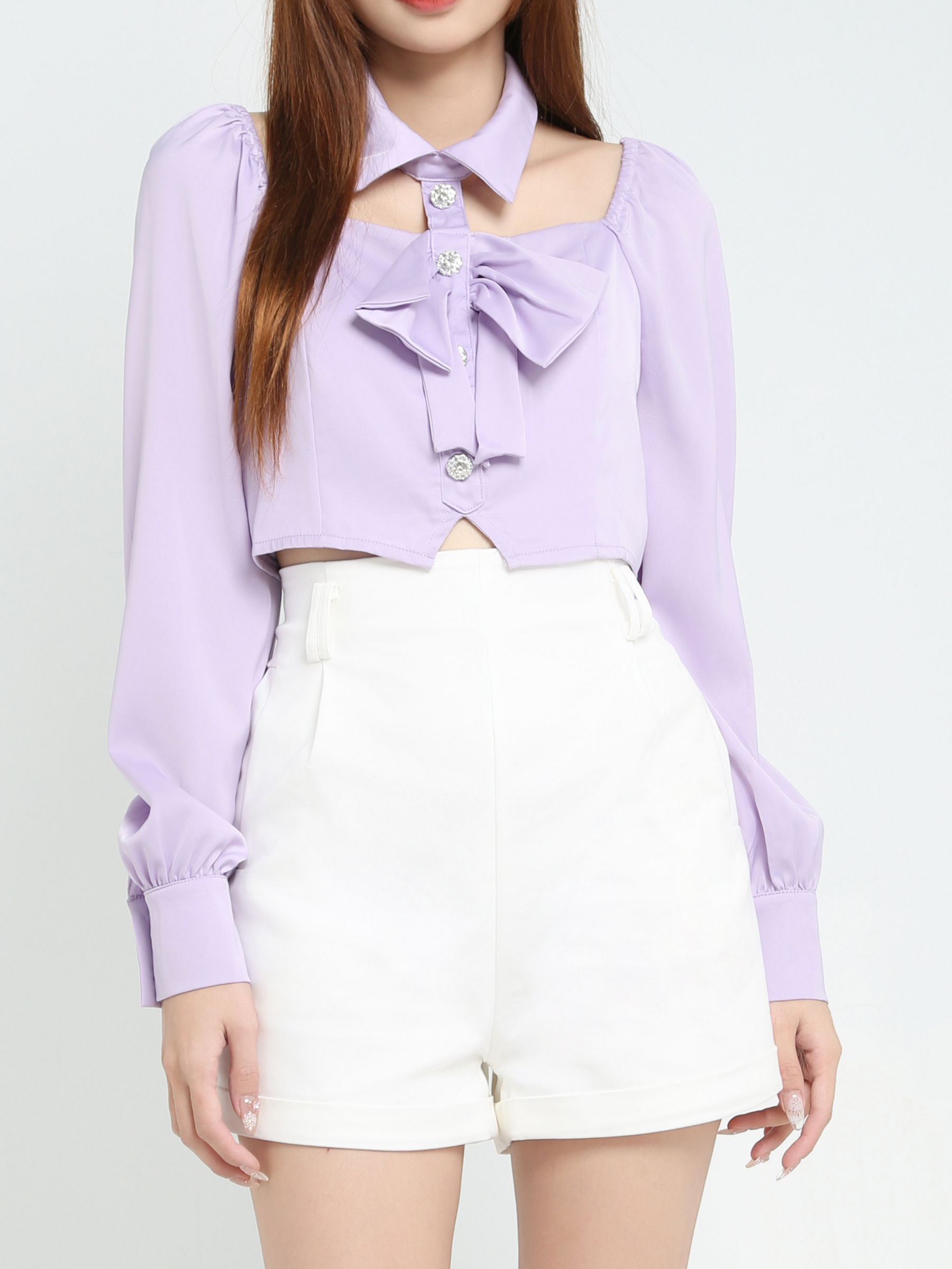 Front Ribbon With Decorative Button With Choker Top 23909