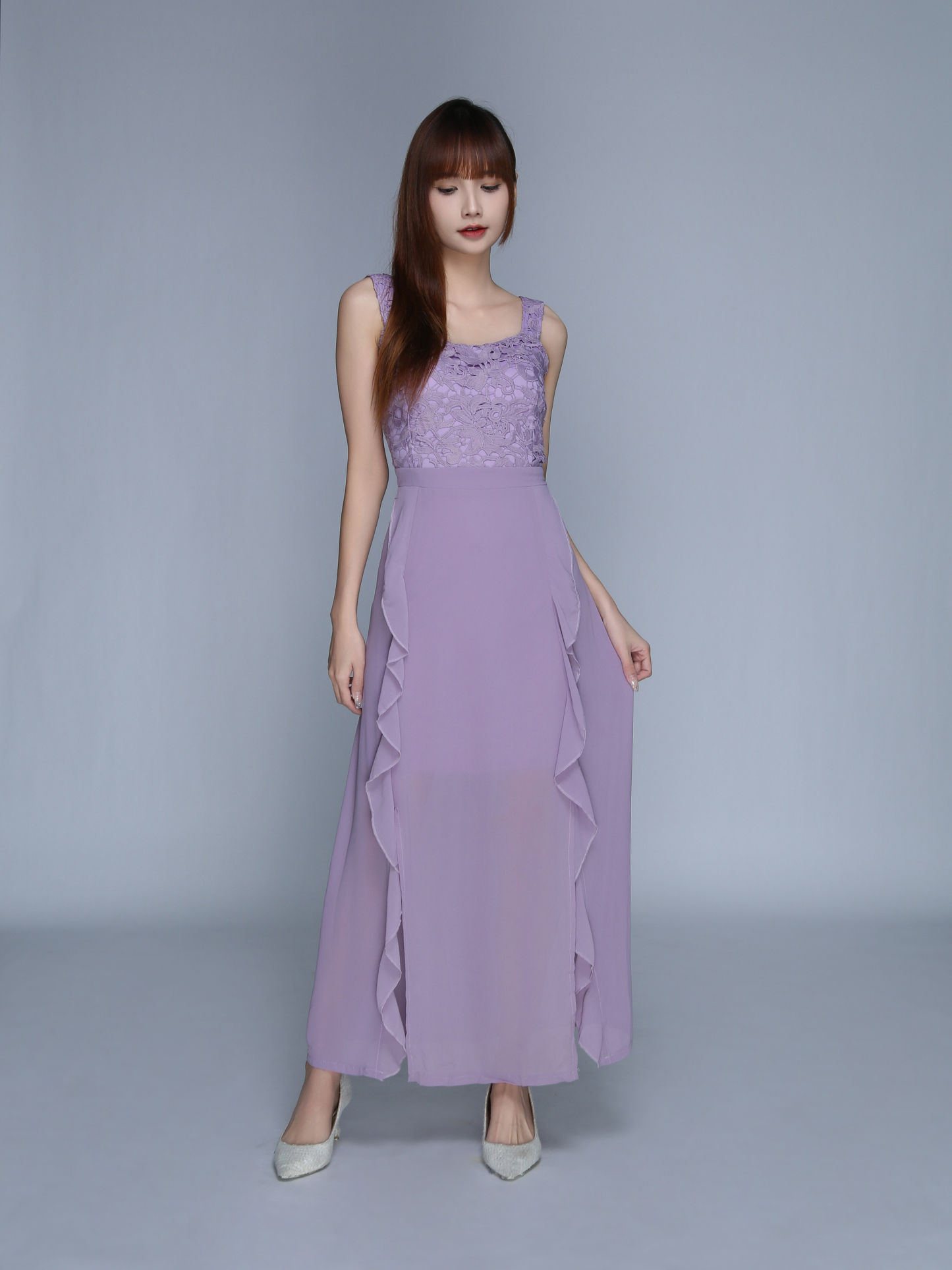 Sleeveless Lace With Ruffles Dress 23928