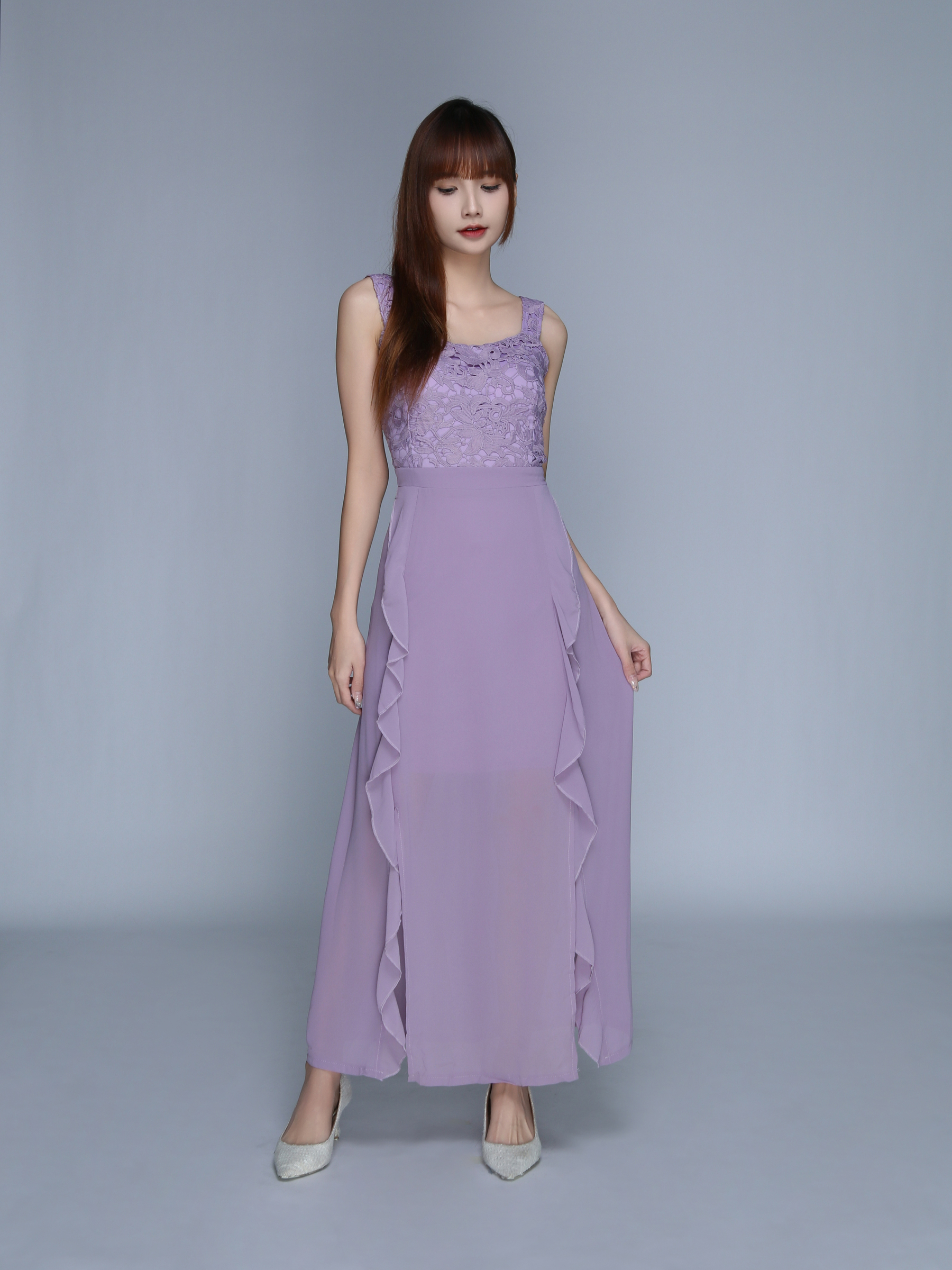 Sleeveless Lace With Ruffles Dress 23928