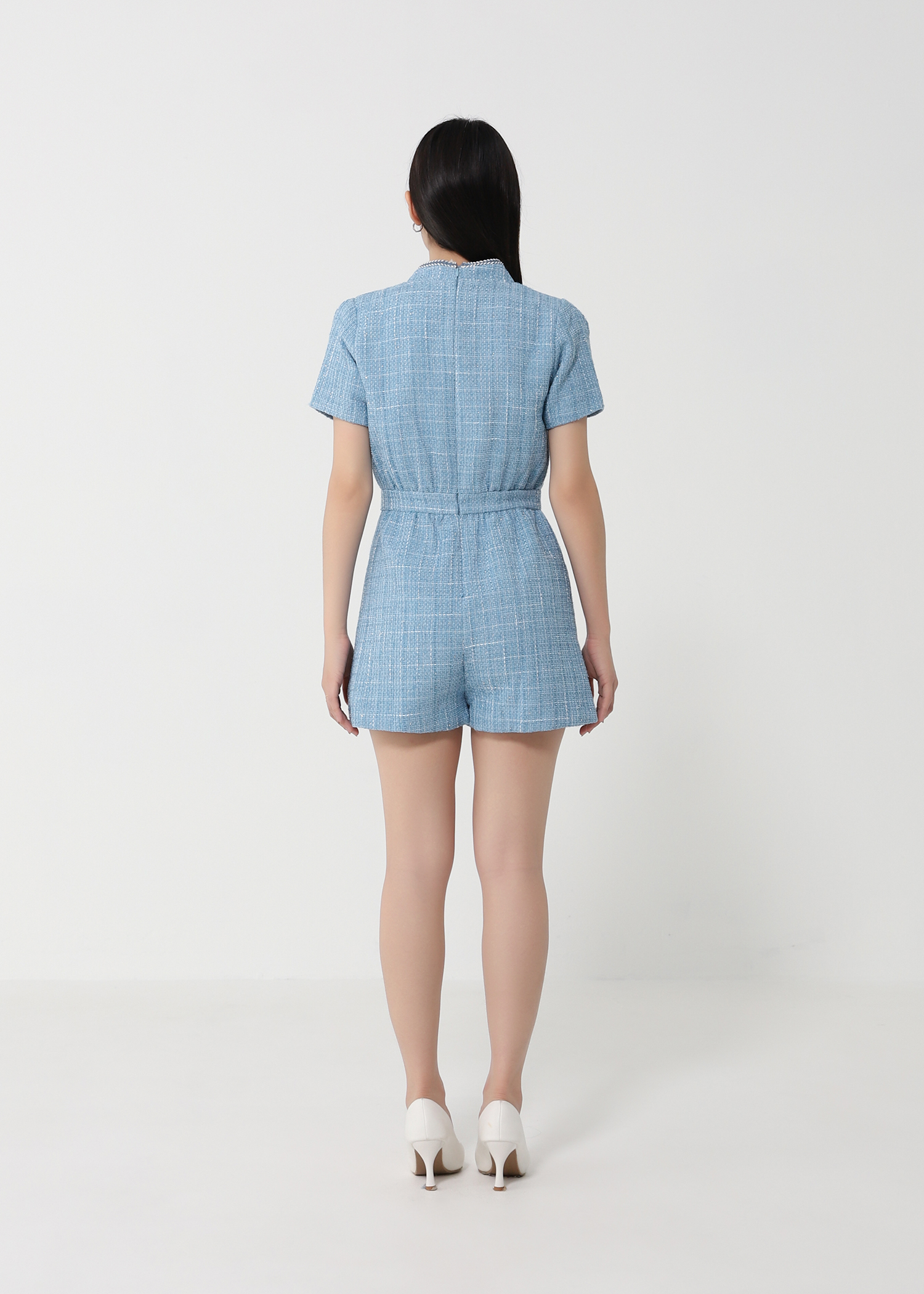 Plaid Chanel Style Side Button Jumpsuit 24142