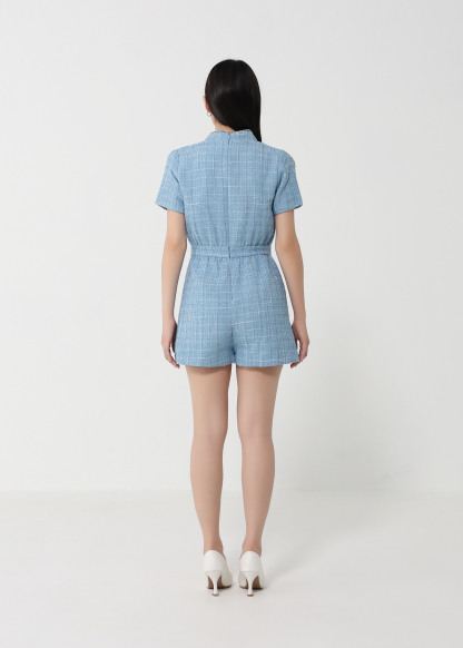 Plaid Chanel Style Side Button Jumpsuit 24142