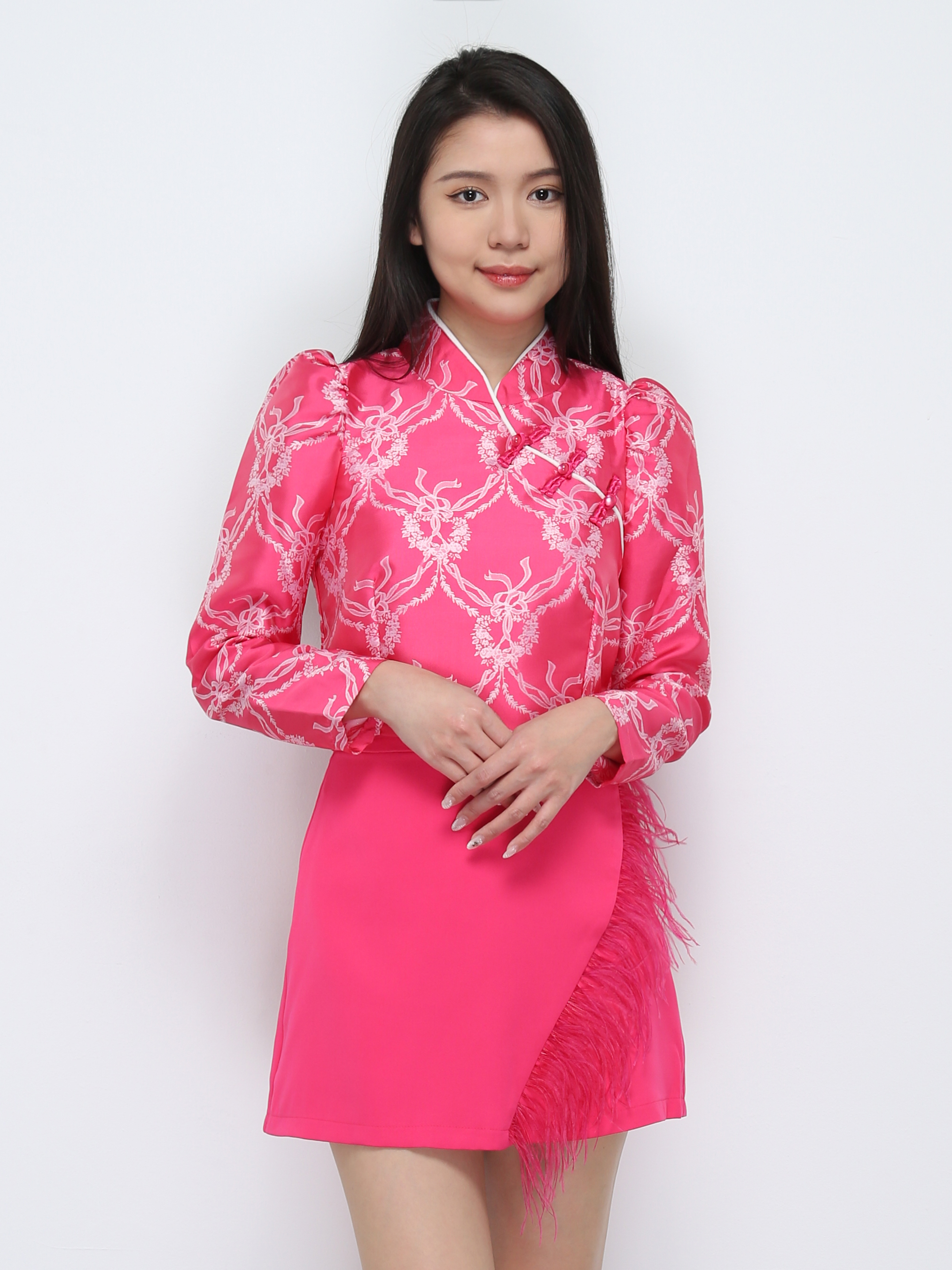 Cheongsam Long Sleeve Top With Tassel Skirt Set 24610