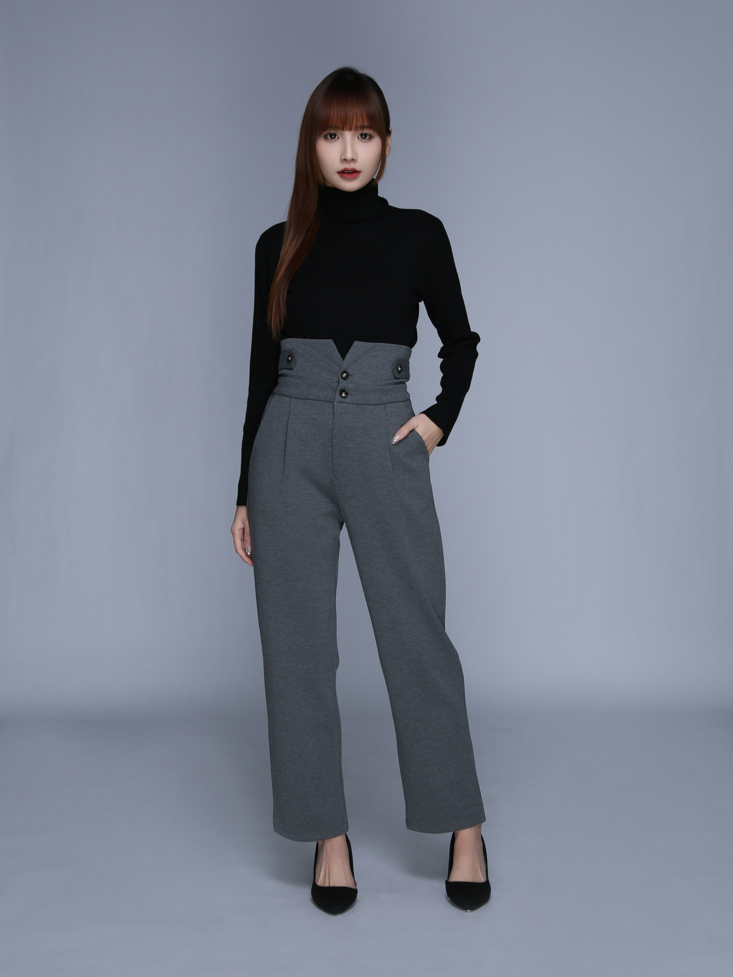 High Waist Side Pocket Long Pants 25511