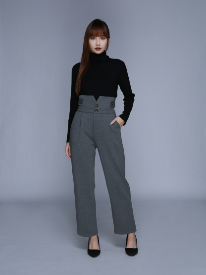 High Waist Side Pocket Long Pants 25511