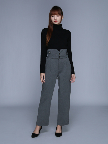 High Waist Side Pocket Long Pants 25511