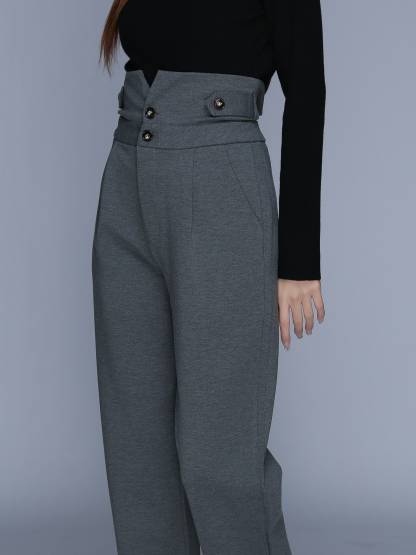 High Waist Side Pocket Long Pants 25511