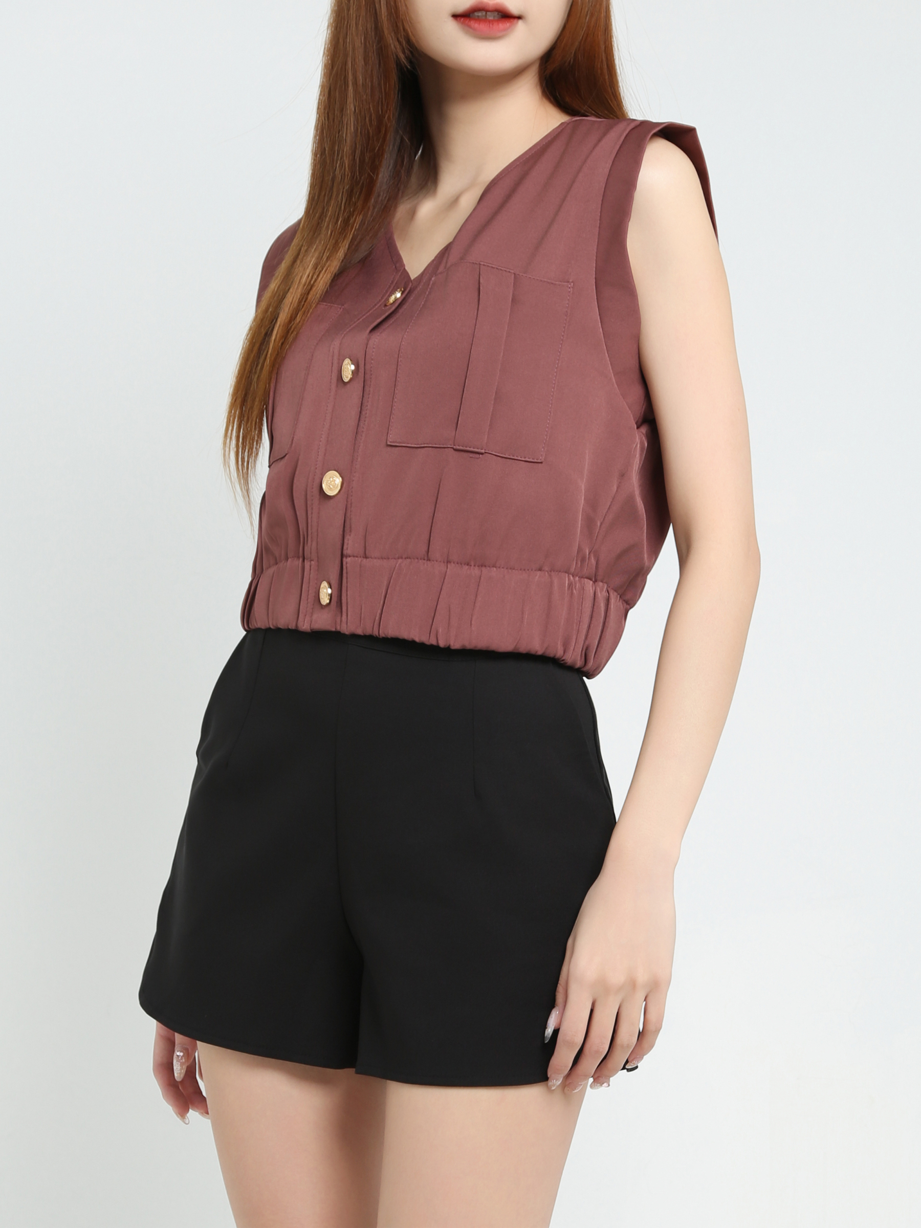 Sleeveless Front Button Top 25543