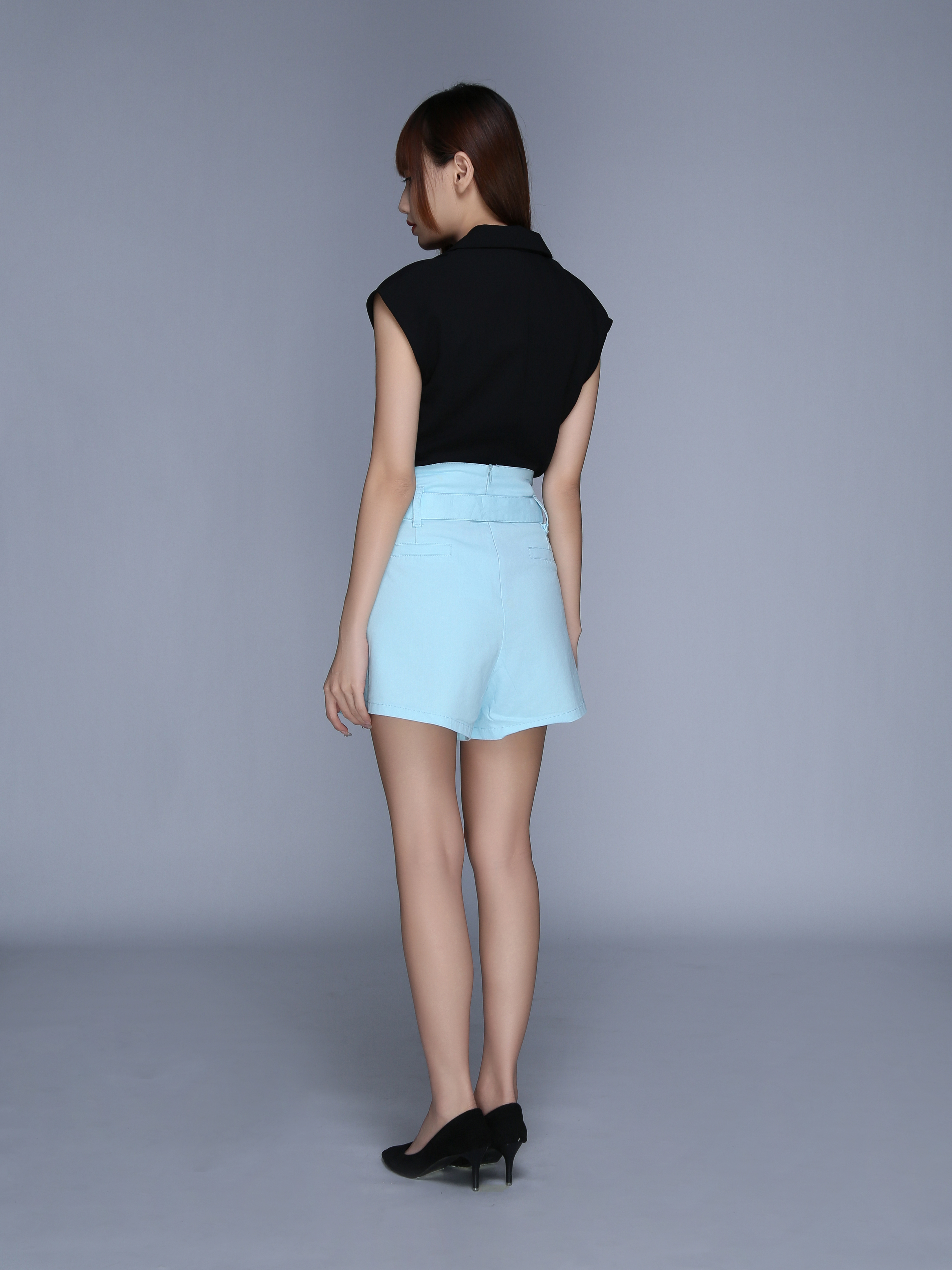 High Waist Decorative Pearl Short pants With Belt 23921