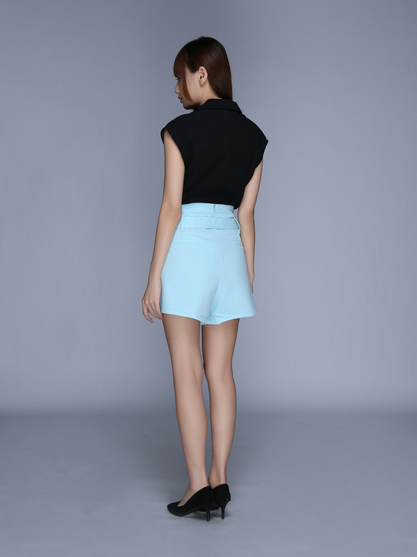 High Waist Decorative Pearl Short pants With Belt 23921