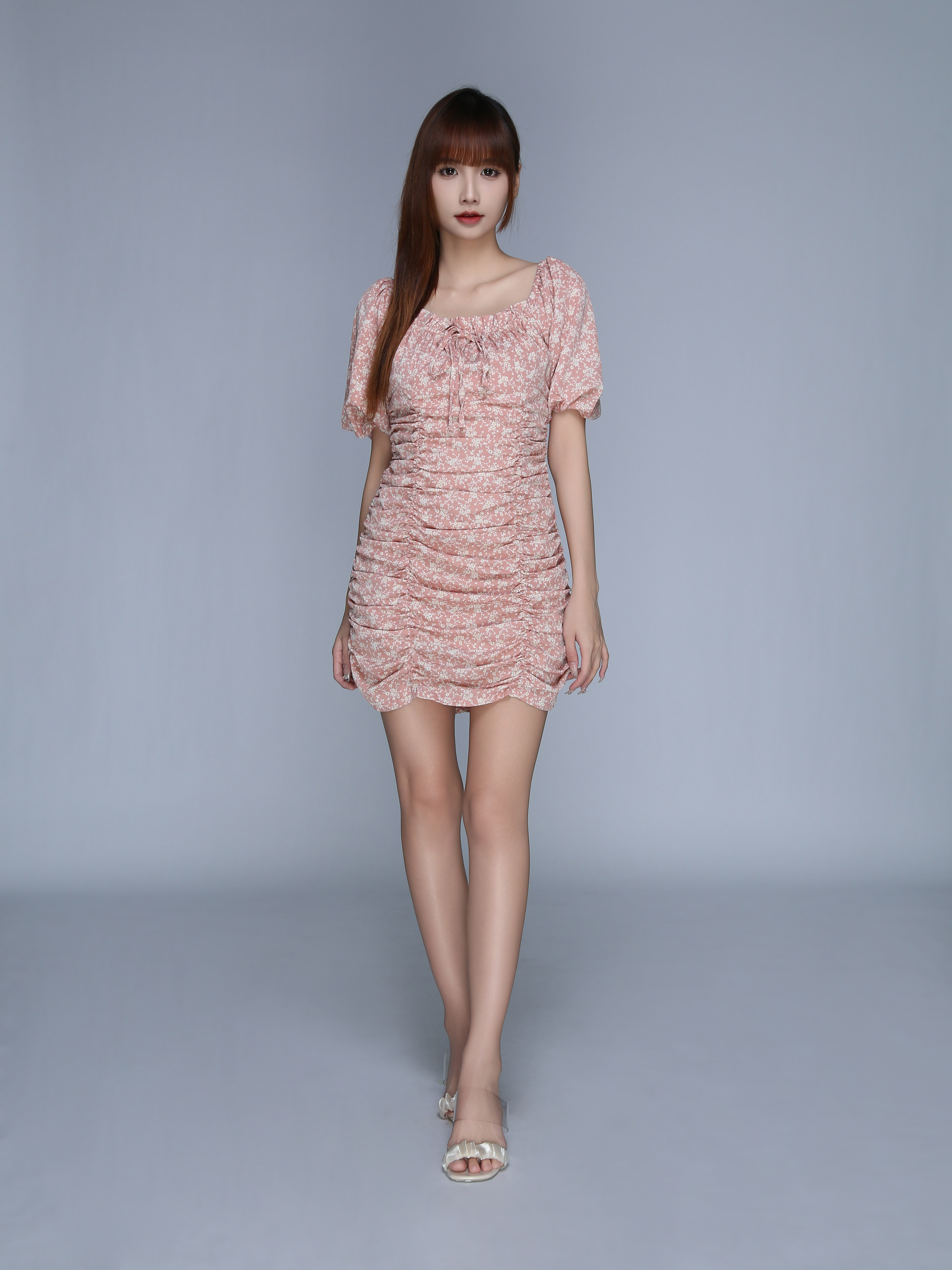 Floral Off Shoulder Side Pleated Dress 25607