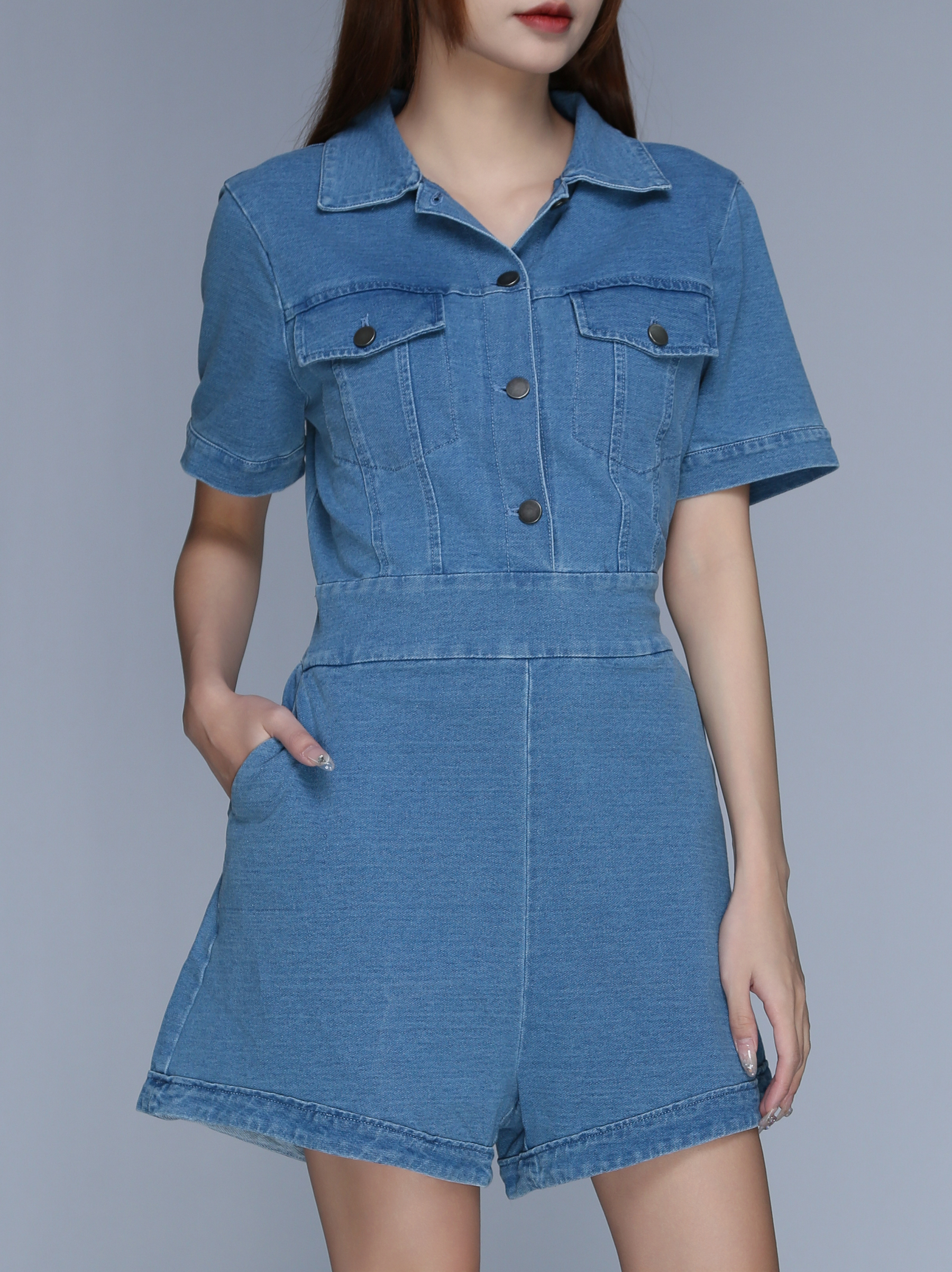Denim Front Button Jumpsuit 25616