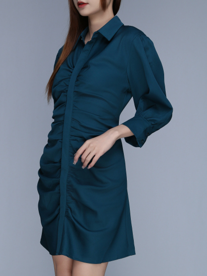 Long Sleeve Front Elastic Dress 25633