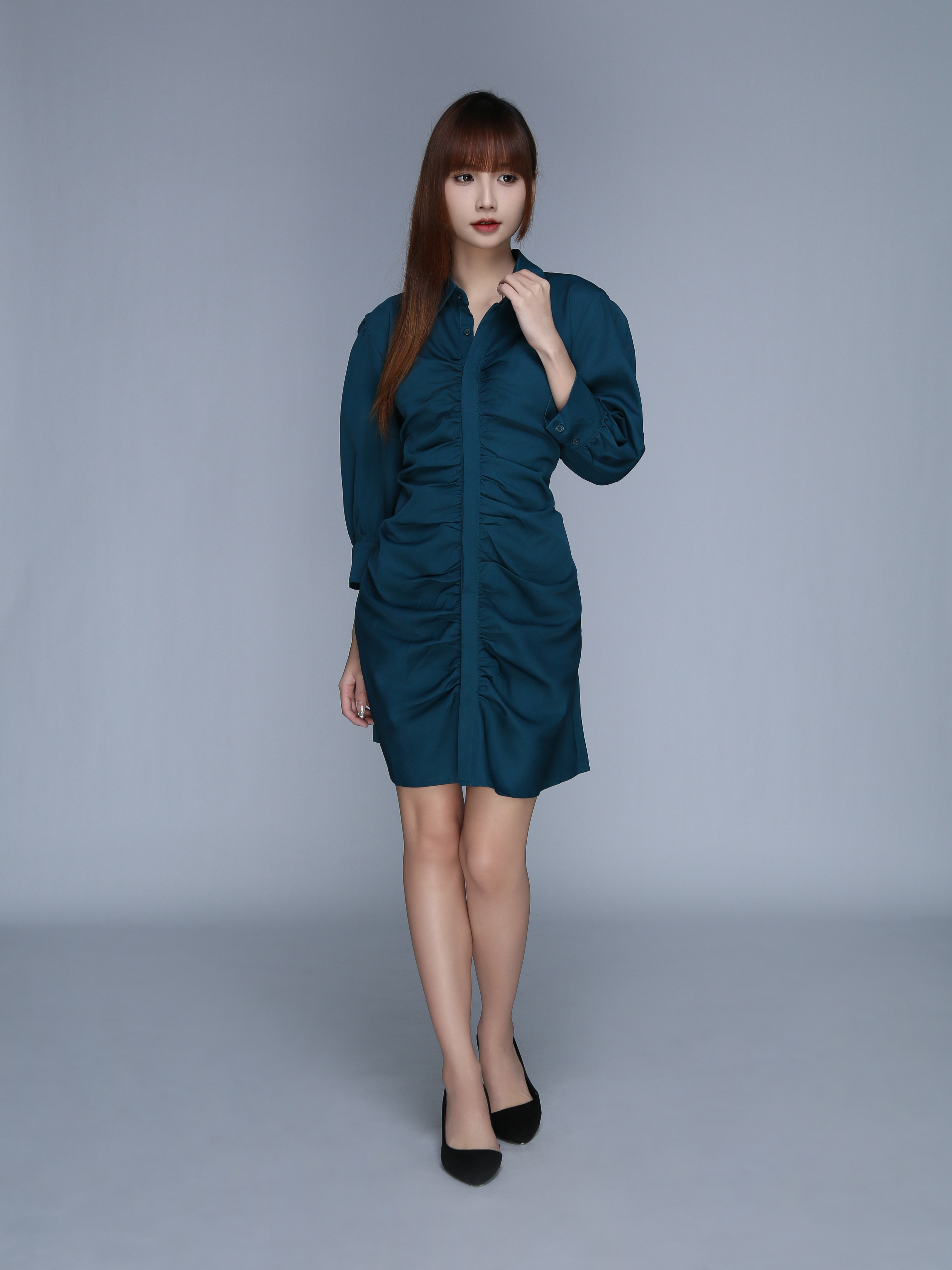 Long Sleeve Front Elastic Dress 25633