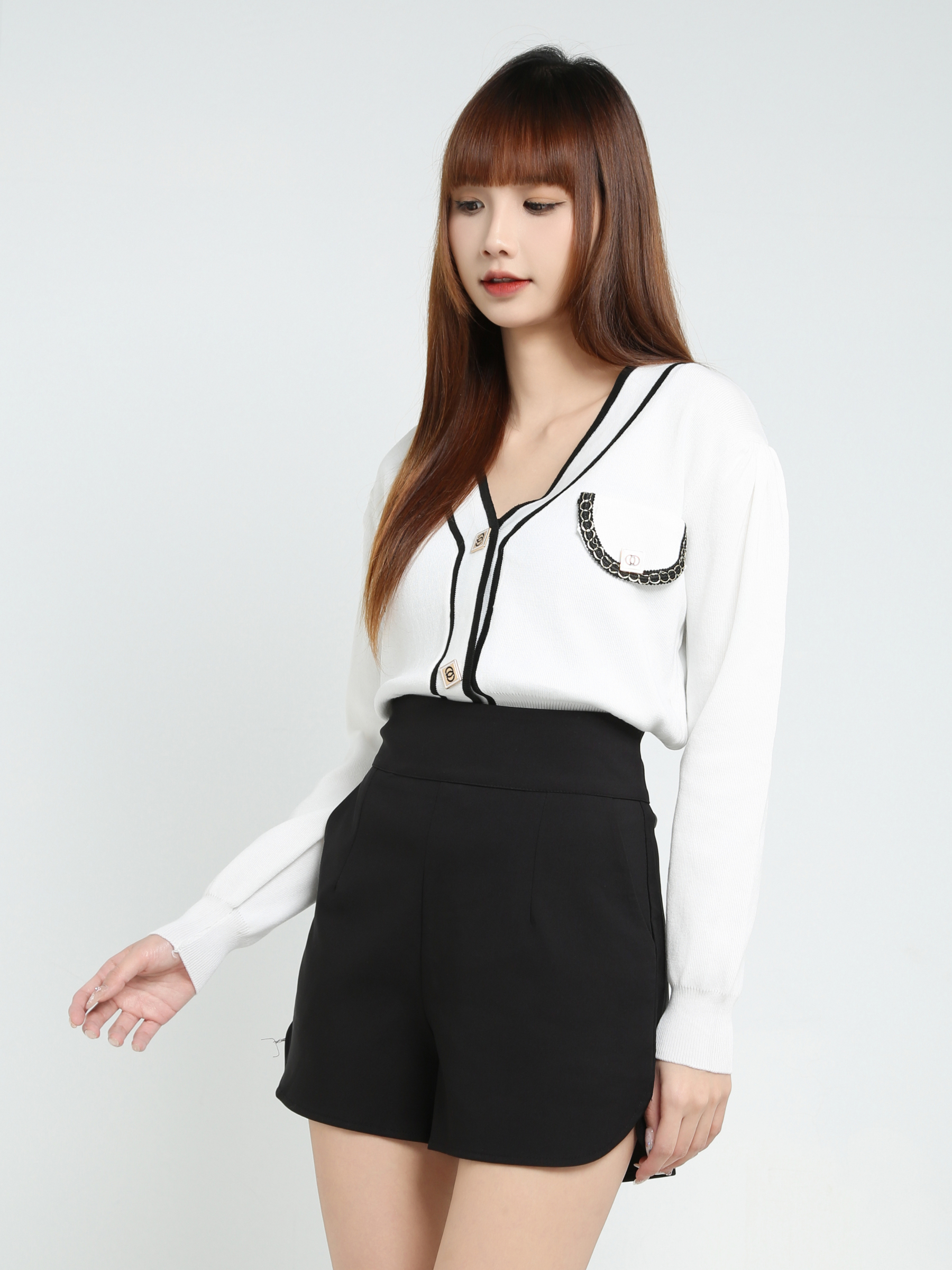 Long Sleeve Front Button Top 25653