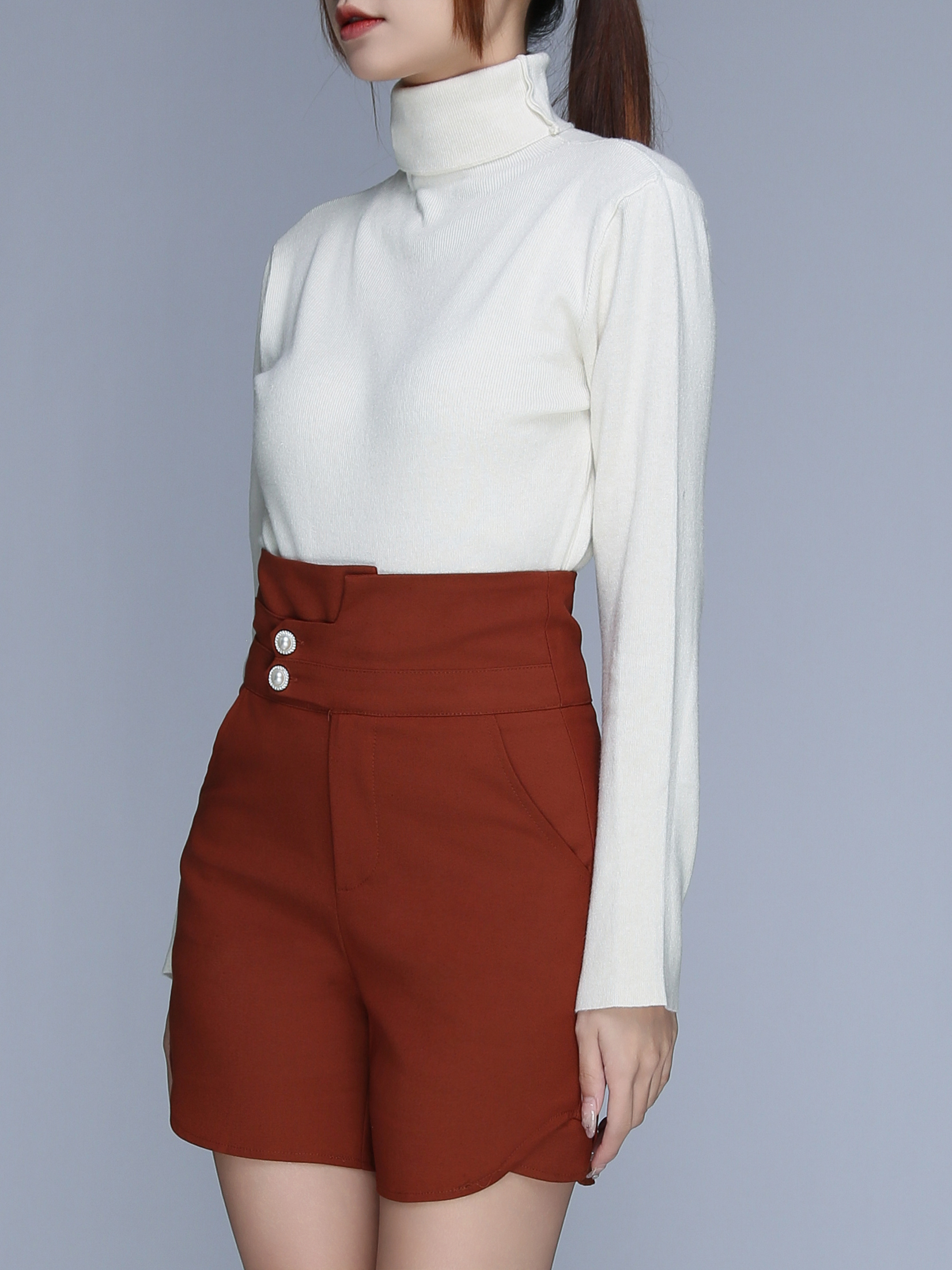 High Waist Side Pocket Short Pants 25605