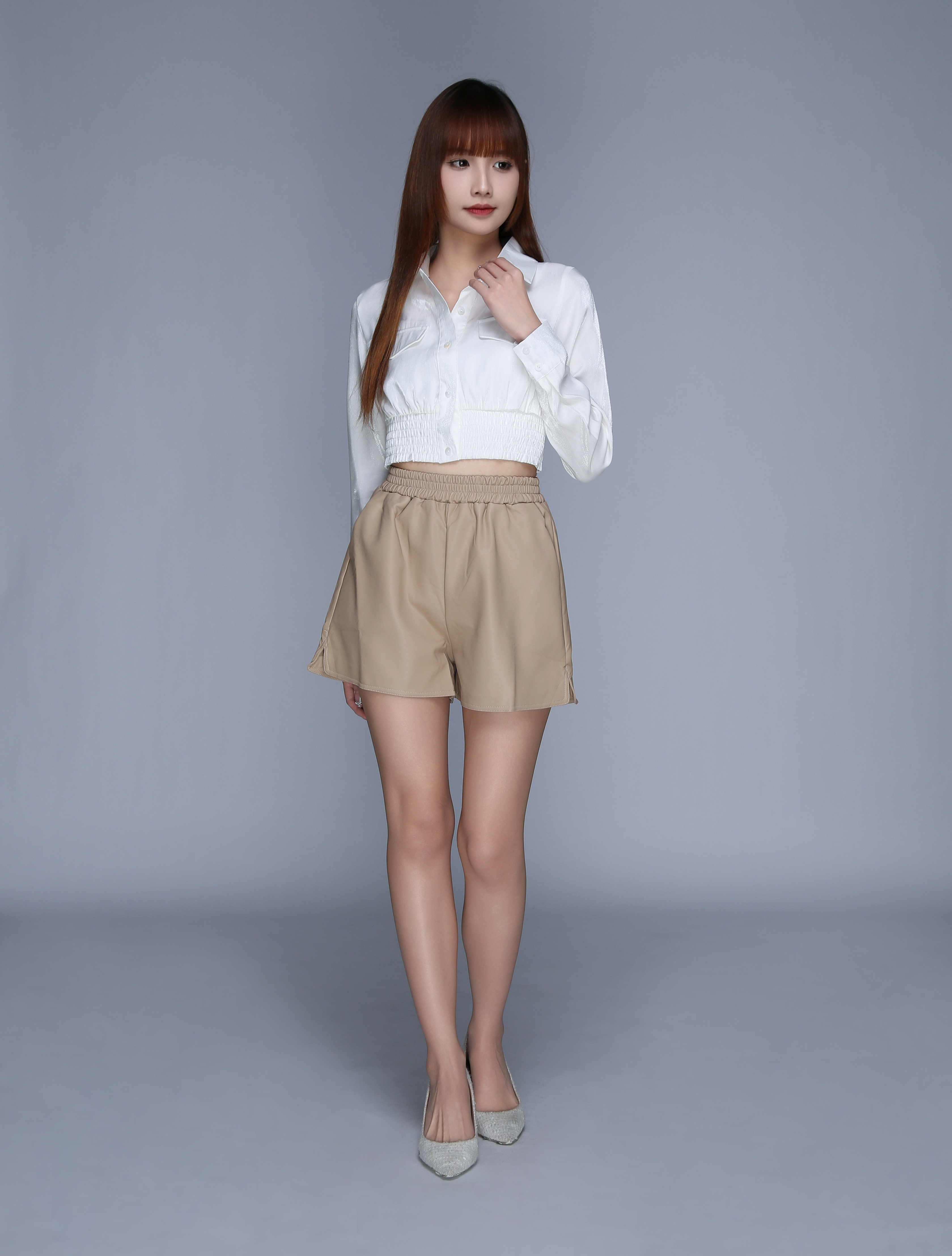 Long Sleeve Front Button Waist Stretchable Top 25666