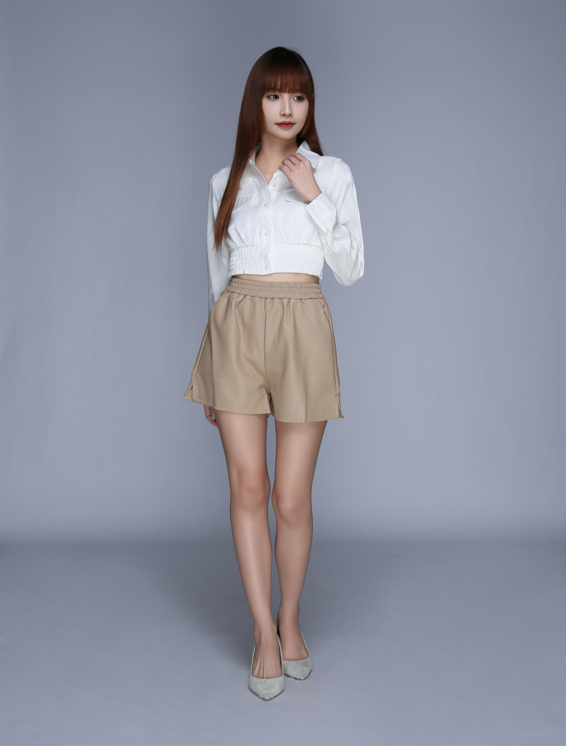 Long Sleeve Front Button Waist Stretchable Top 25666
