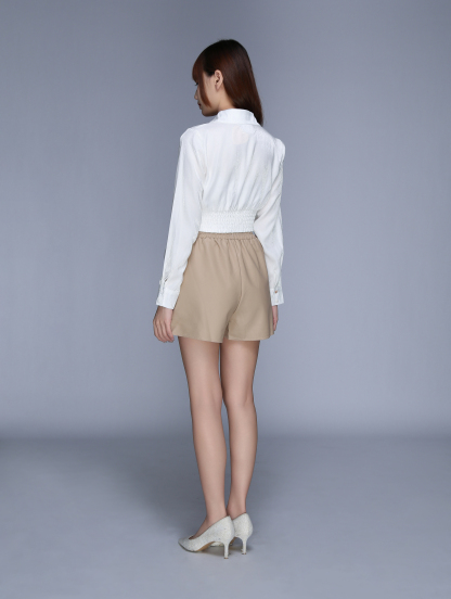 Long Sleeve Front Button Waist Stretchable Top 25666