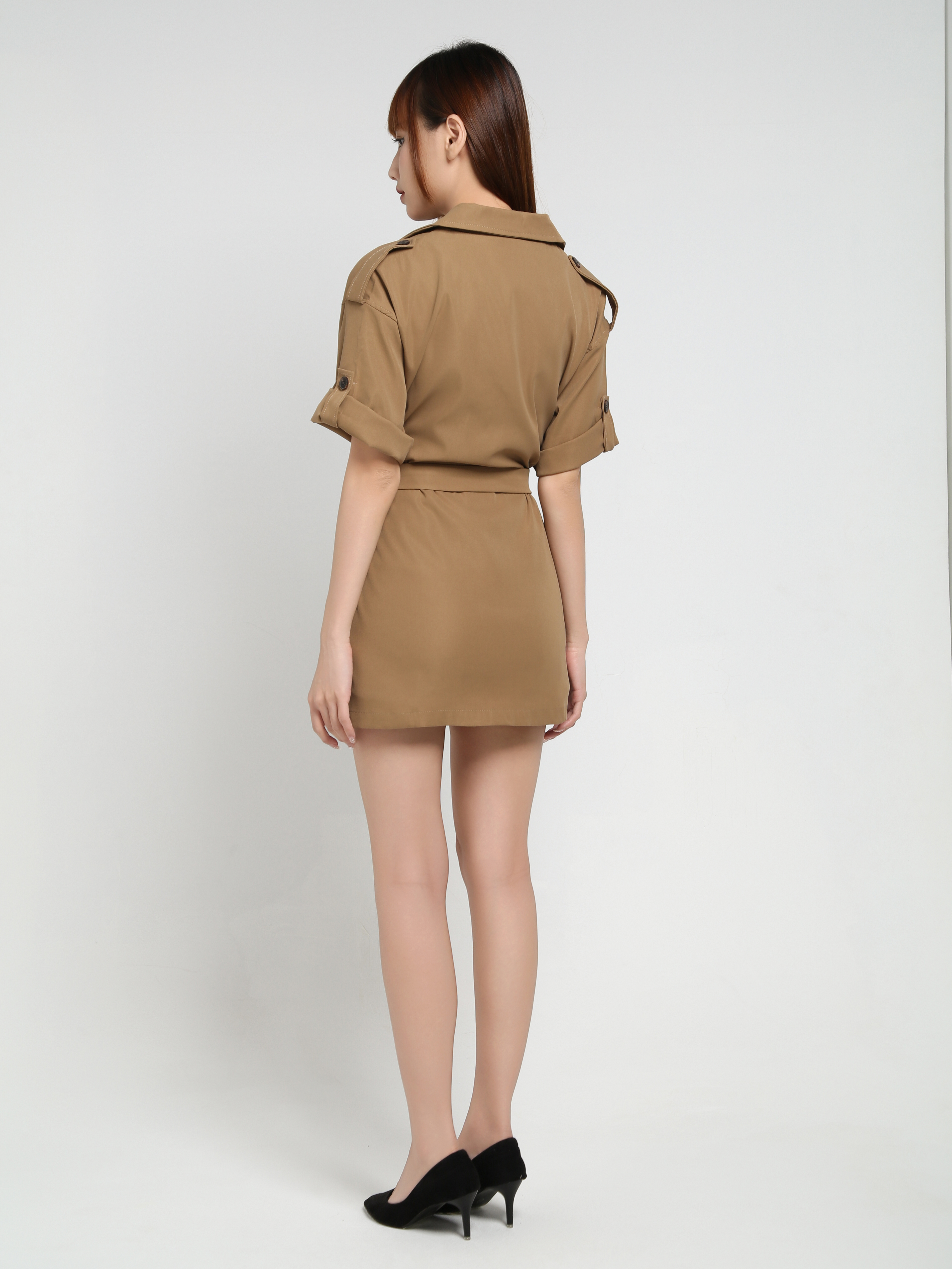 Front Pocket And Button With Belt Dress 25679