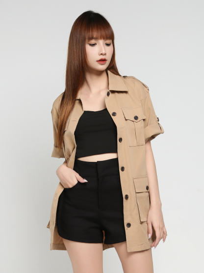 Front Pocket And Button With Belt Dress 25679