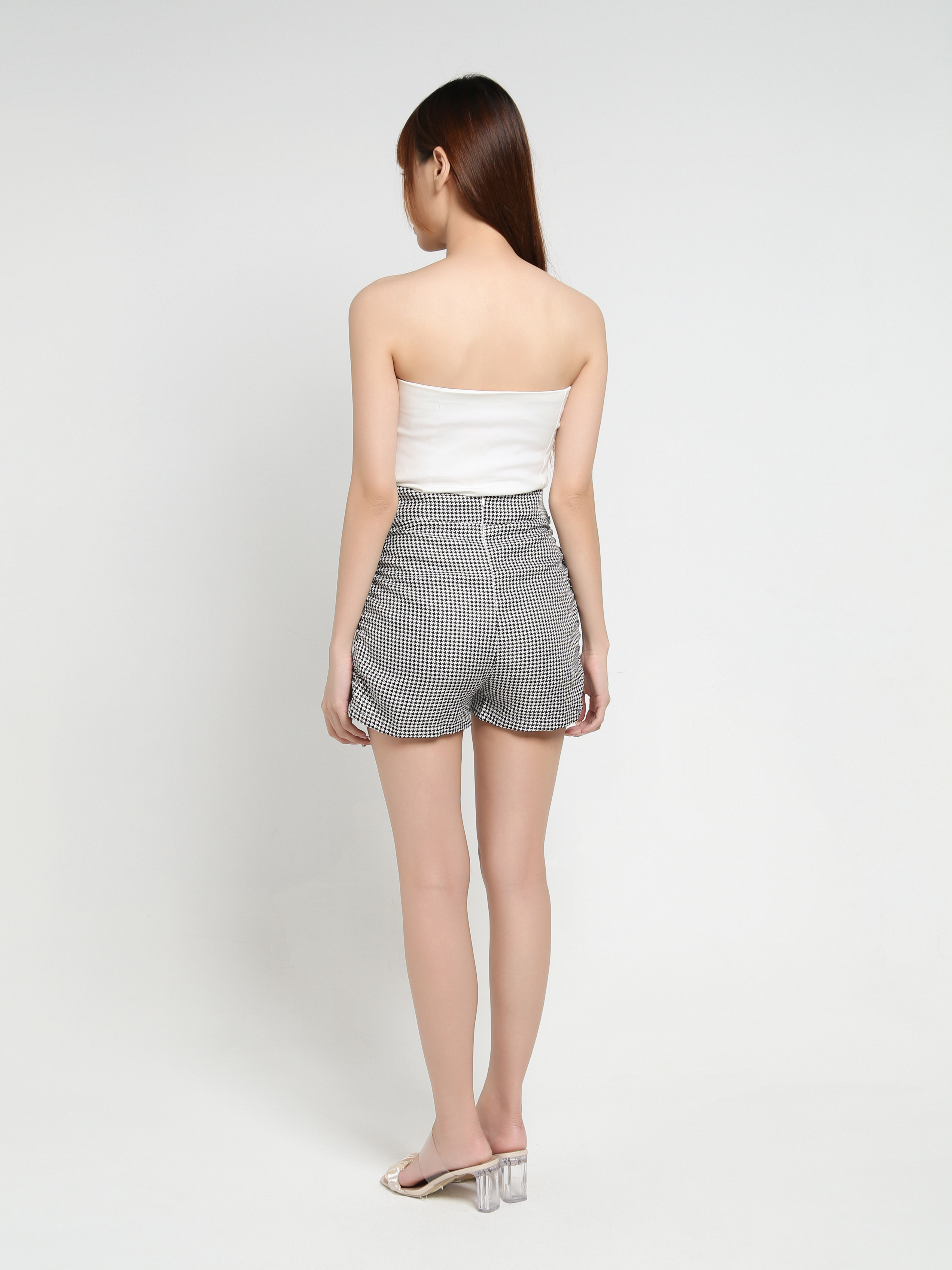 High Waist Houndstooth Side Pleated Short Pants 25685