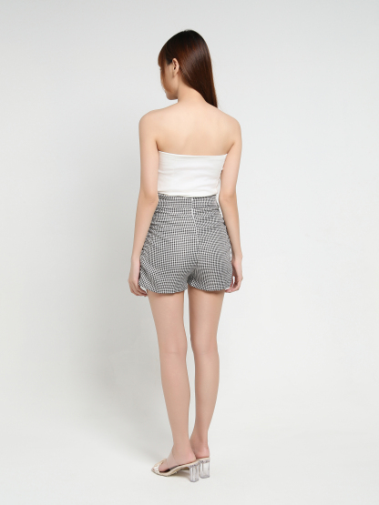 High Waist Houndstooth Side Pleated Short Pants 25685