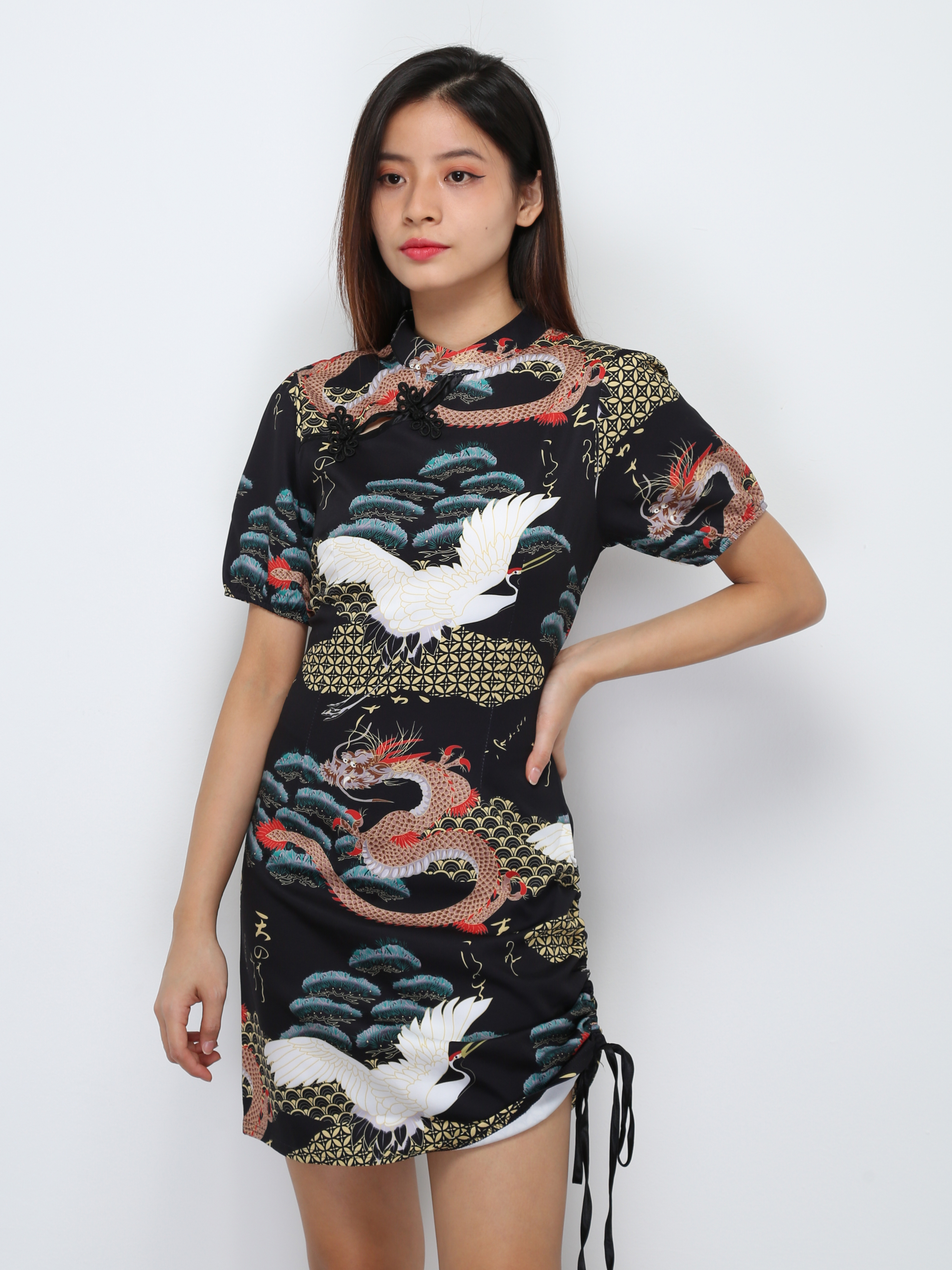 Cheongsam Side Drawstring Dress 25712