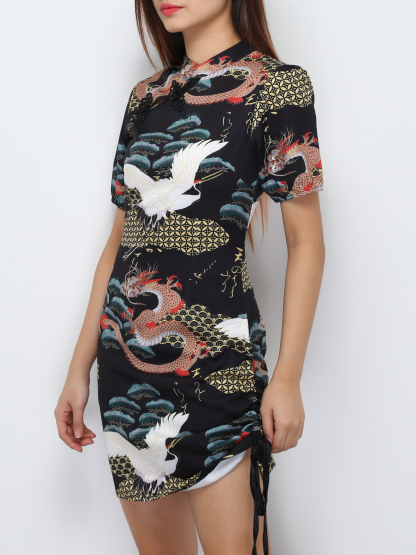 Cheongsam Side Drawstring Dress 25712