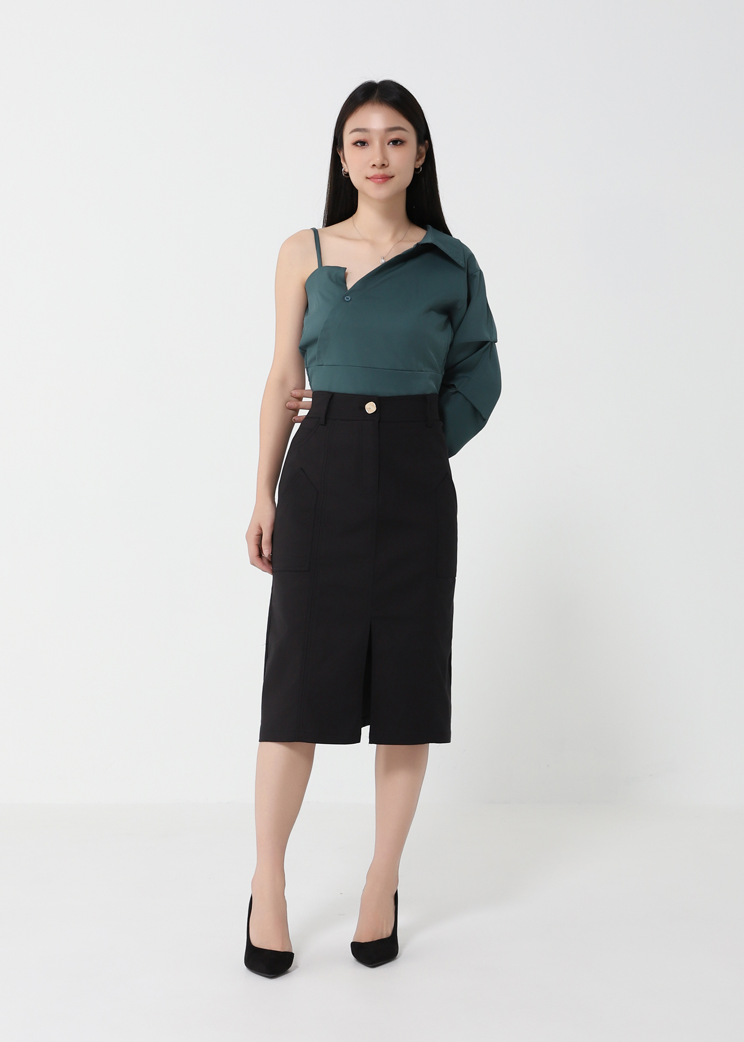 Sloping Shoulder Long Sleeve With One Side Off Shoulder Top 26339