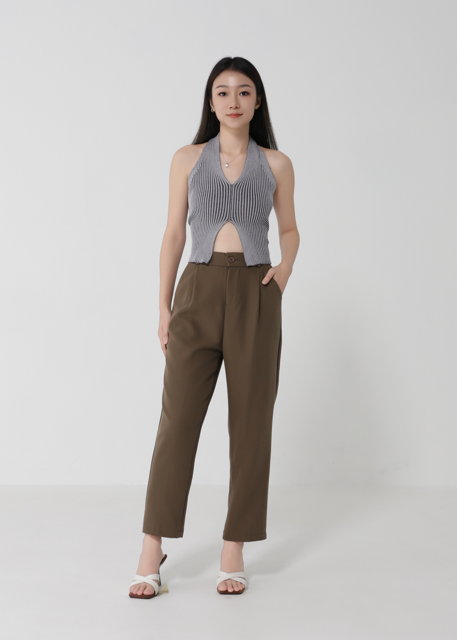 Formal High Waist Side Pocket Long Pants 24419