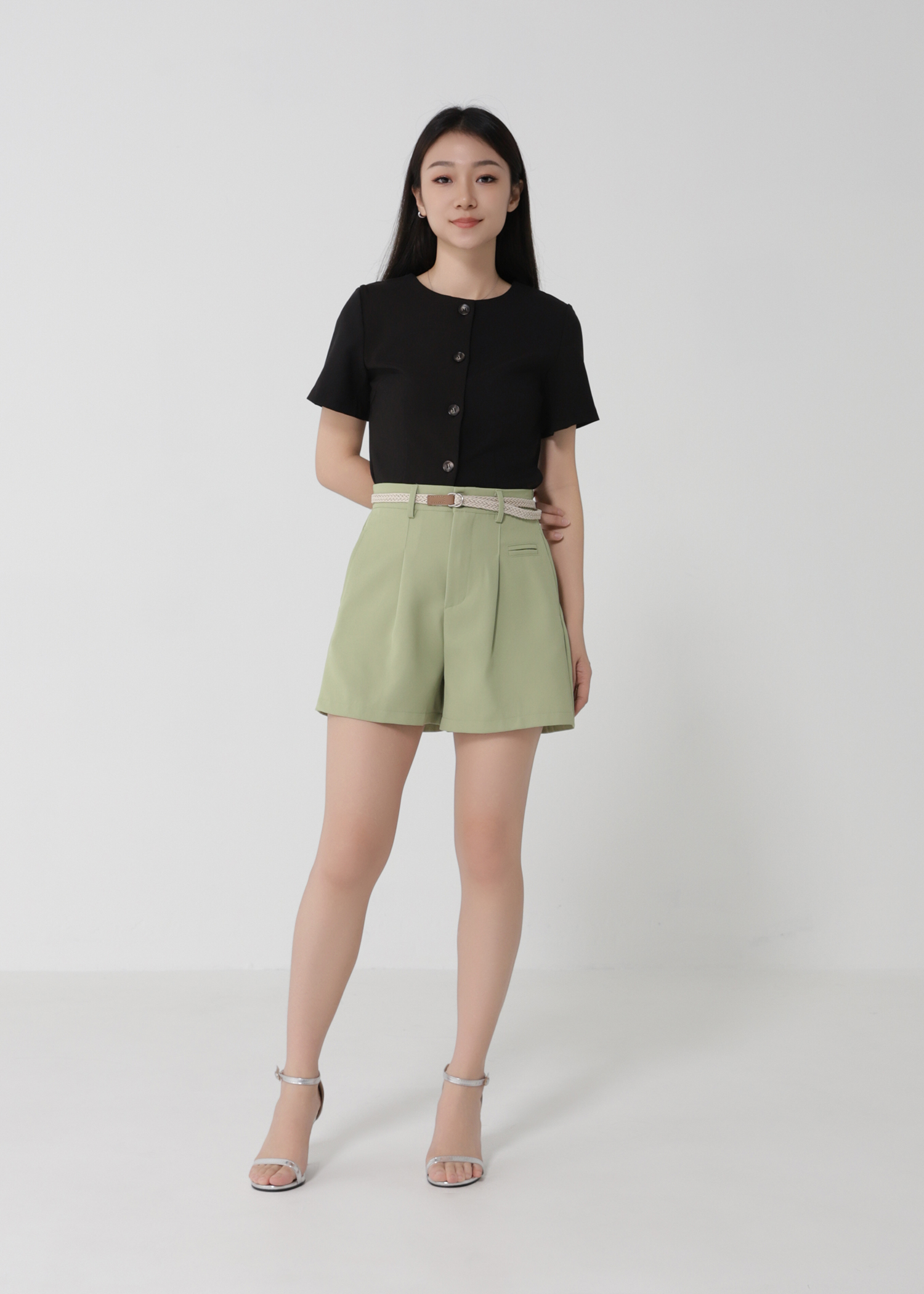High Waist Side Pocket With Belt Short Pants 26866