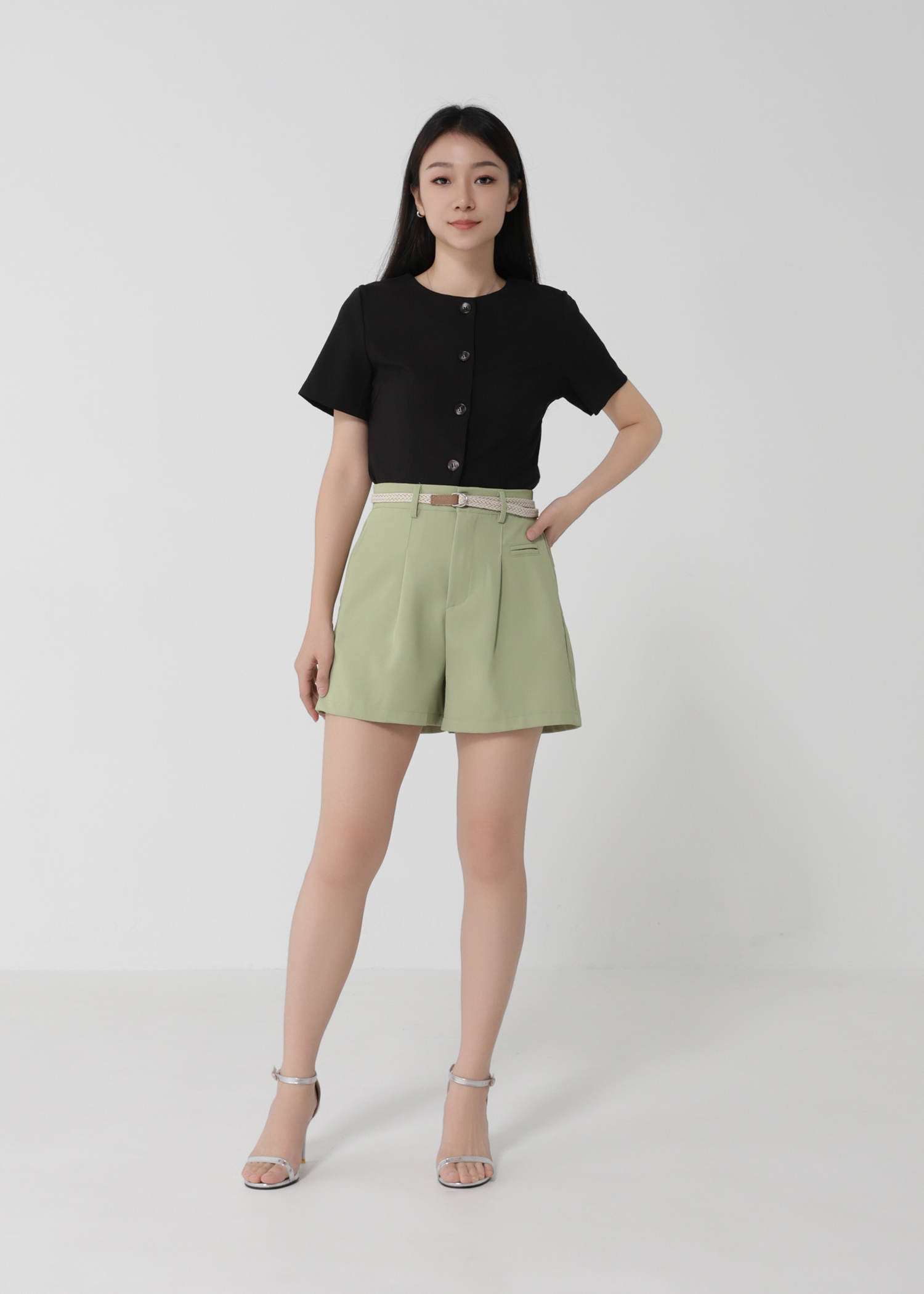 High Waist Side Pocket With Belt Short Pants 26866