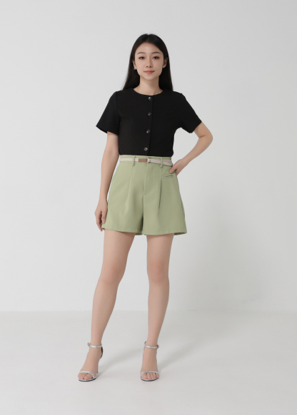 High Waist Side Pocket With Belt Short Pants 26866