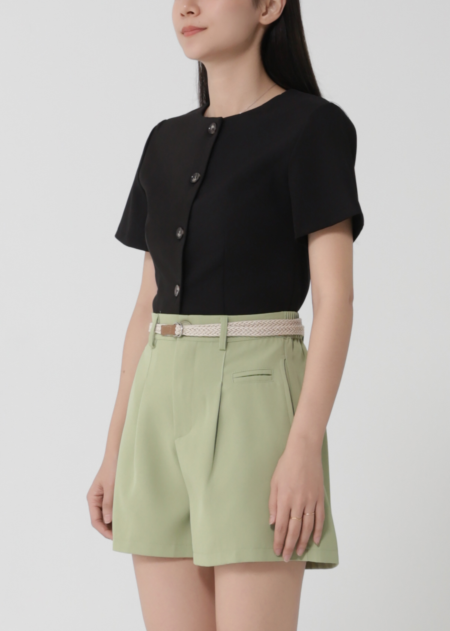 High Waist Side Pocket With Belt Short Pants 26866