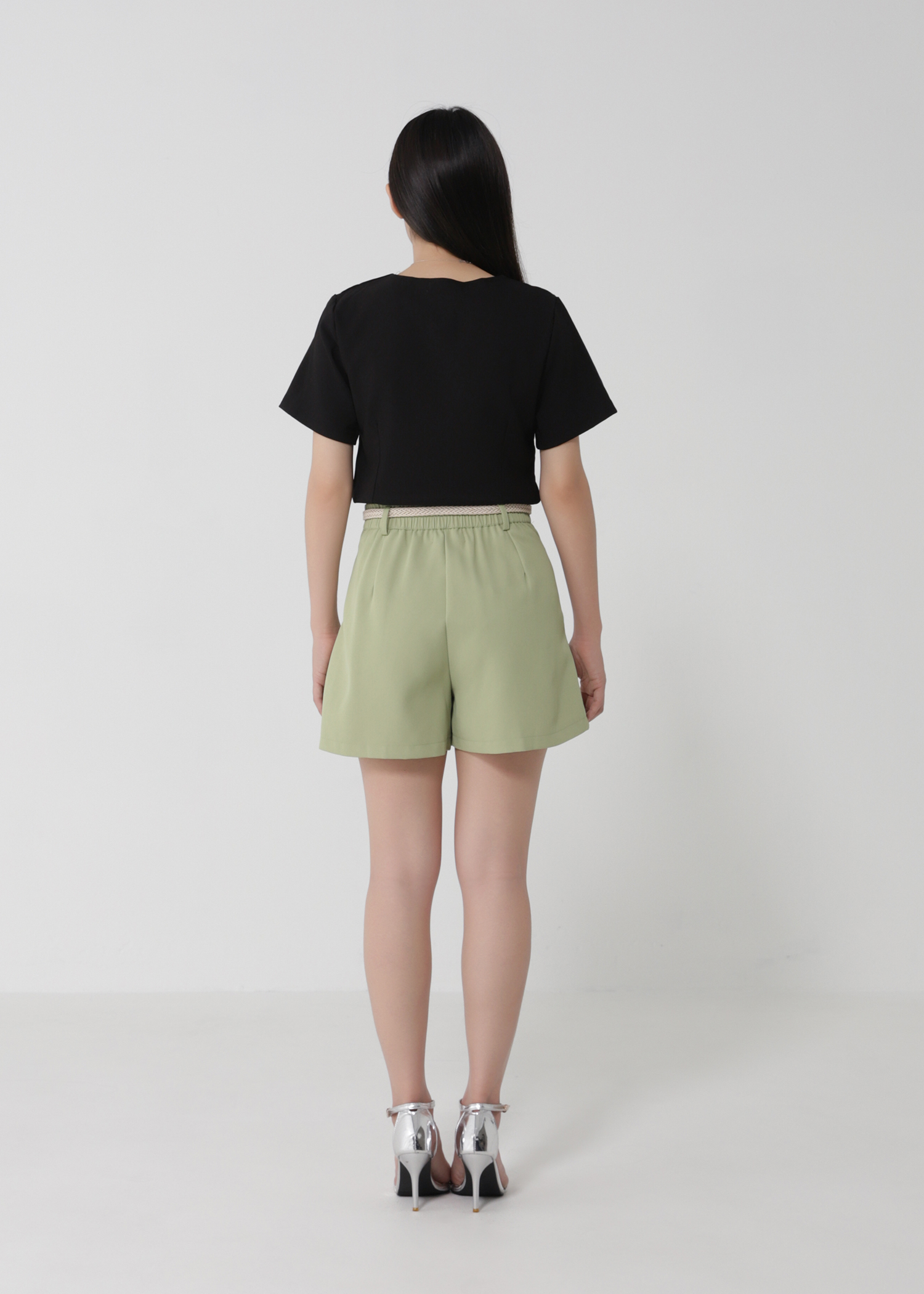 High Waist Side Pocket With Belt Short Pants 26866