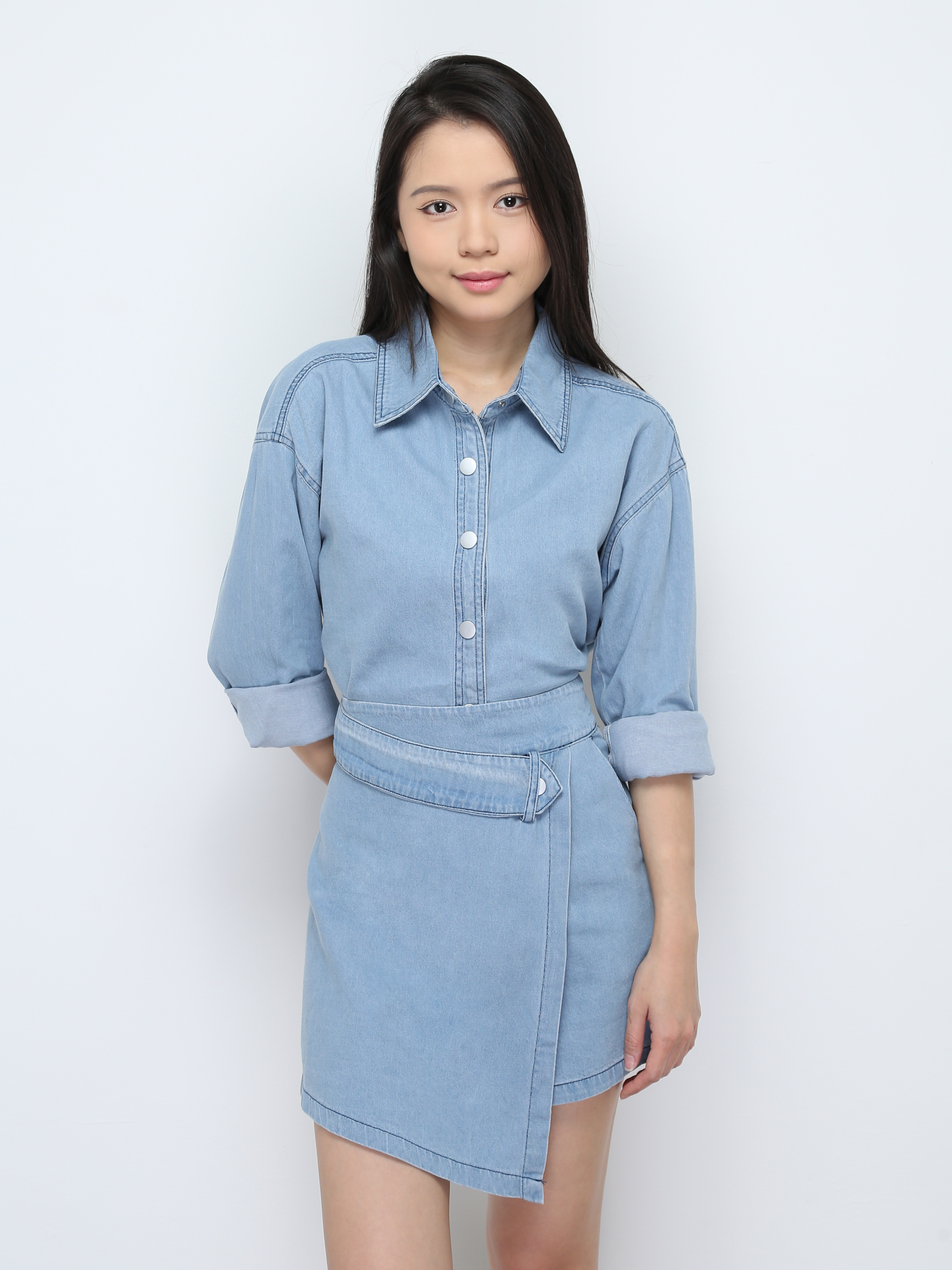 Denim Outerwear With Skirt Pants Set 28029