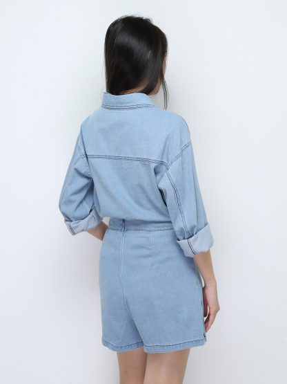 Denim Outerwear With Skirt Pants Set 28029