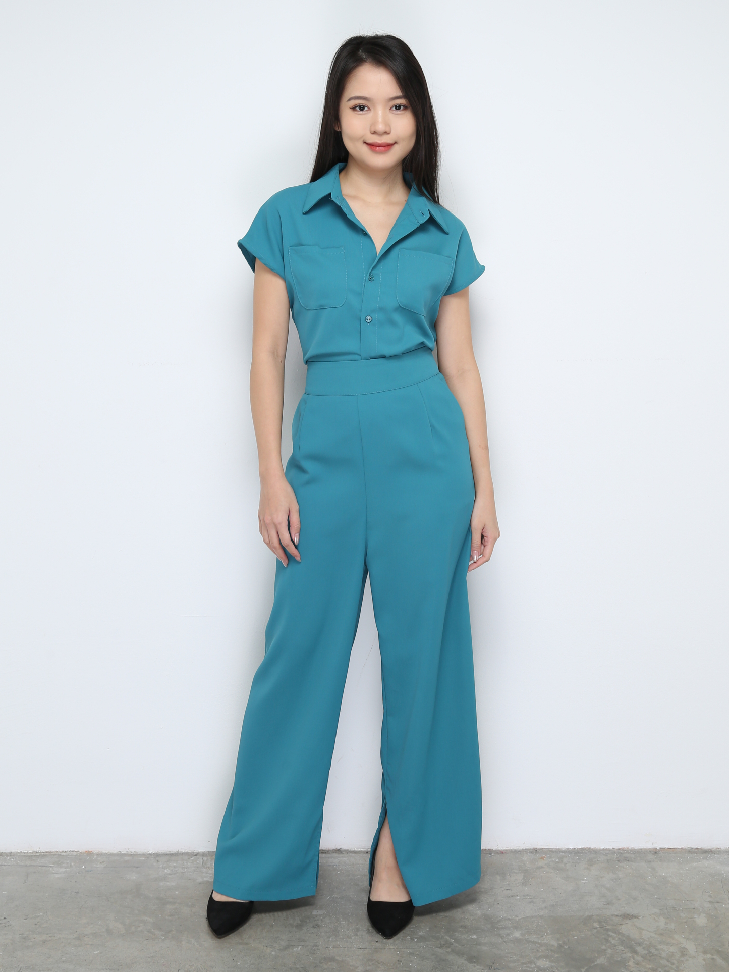 Cap Sleeve Blouse With Long Pants Set 28076